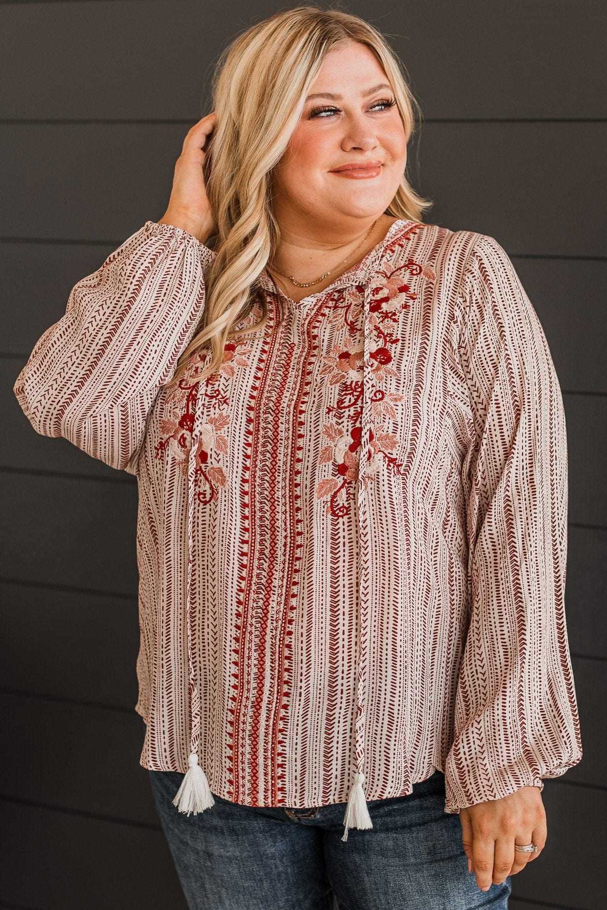 Destined For Success Blouse- Ivory & Rust - Image 3