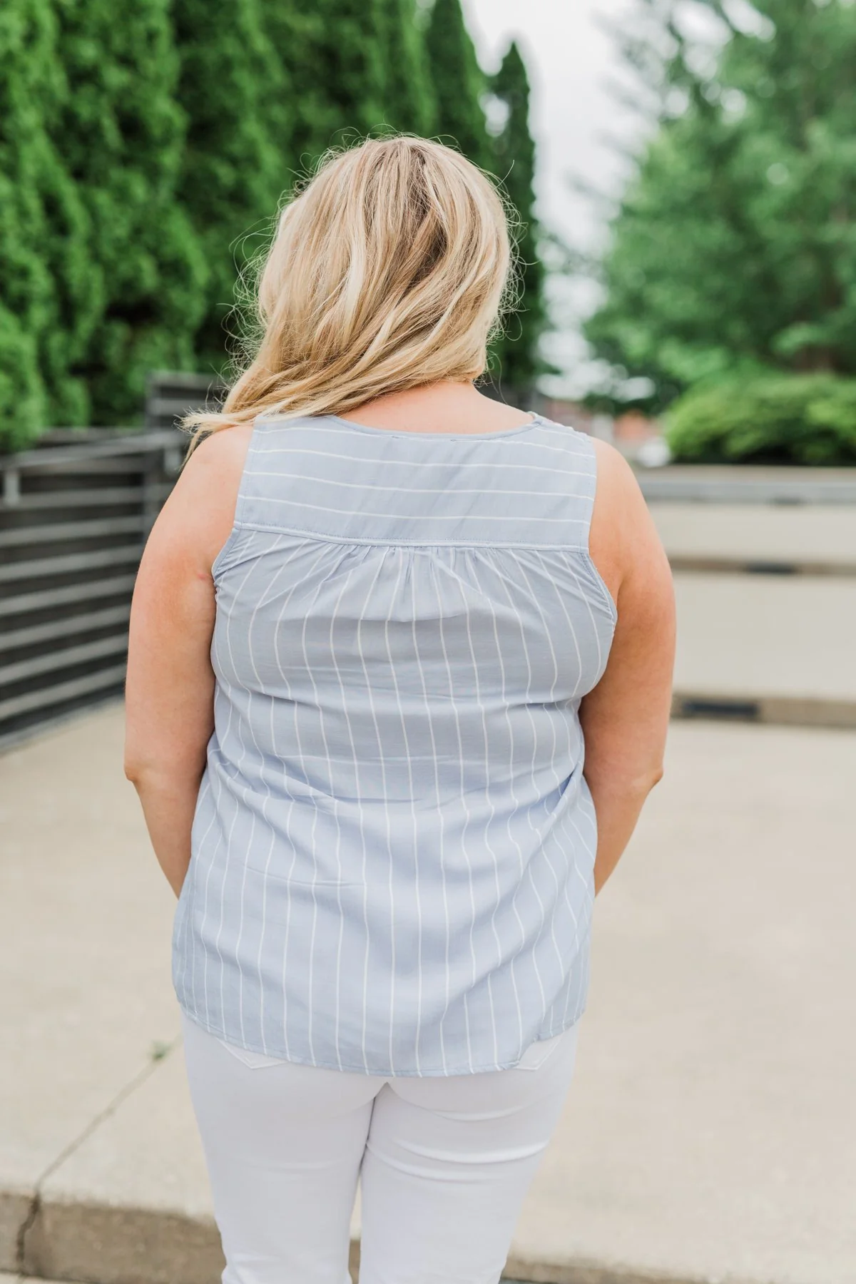 Detailed Embroider & Striped Tank Top- Light Blue - Image 13