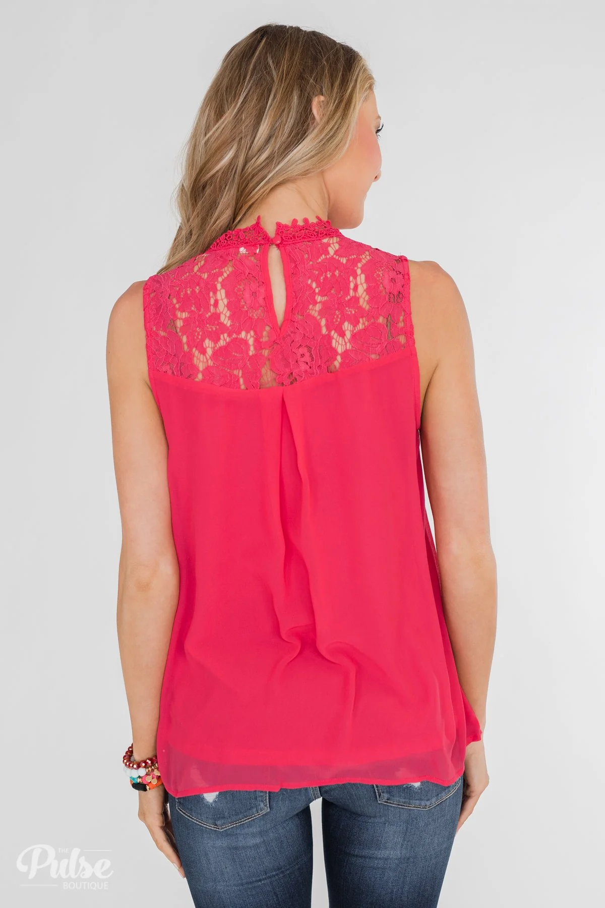 Detailed in Lace Tank Top- Hot Pink - Image 10