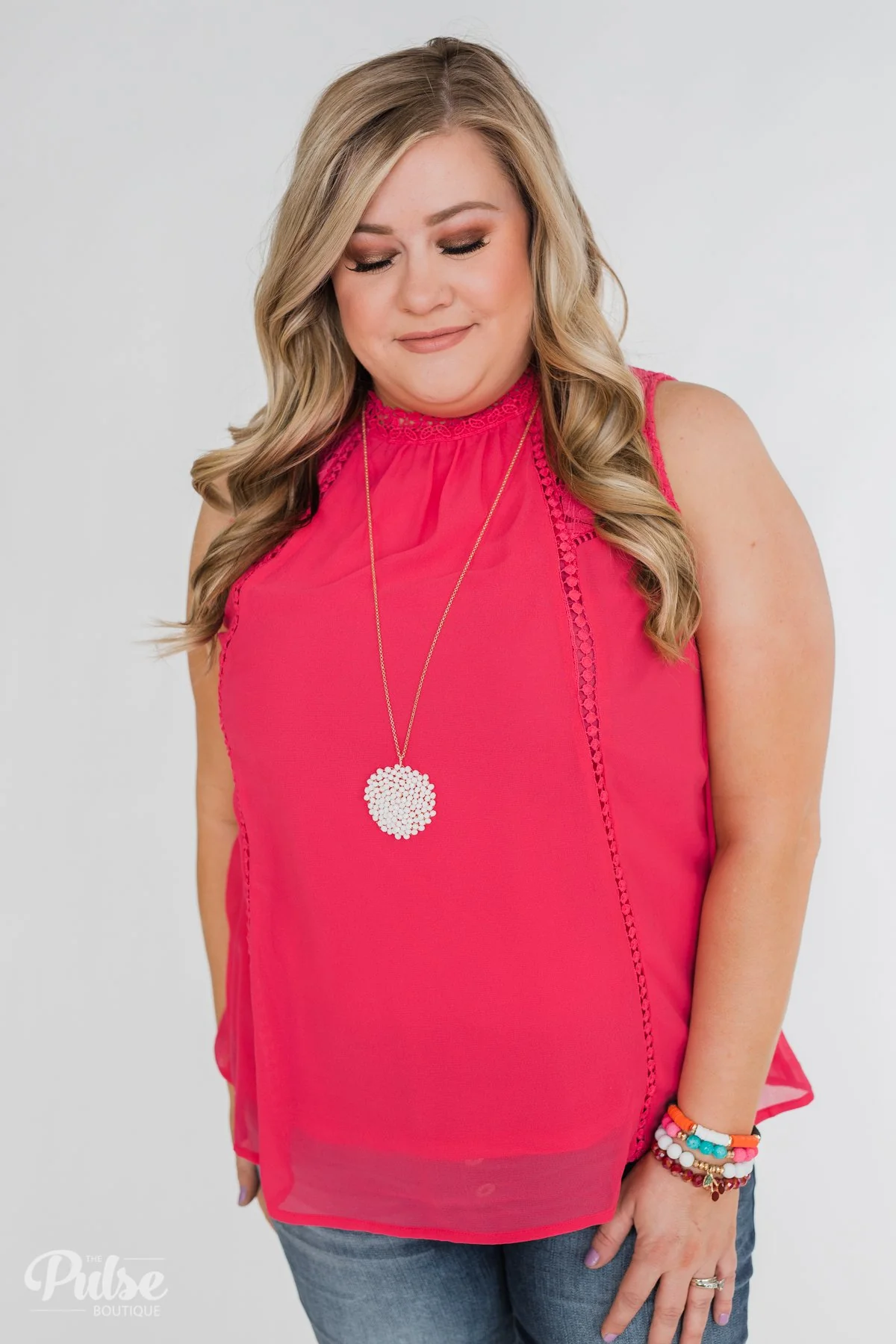 Detailed in Lace Tank Top- Hot Pink - Image 11