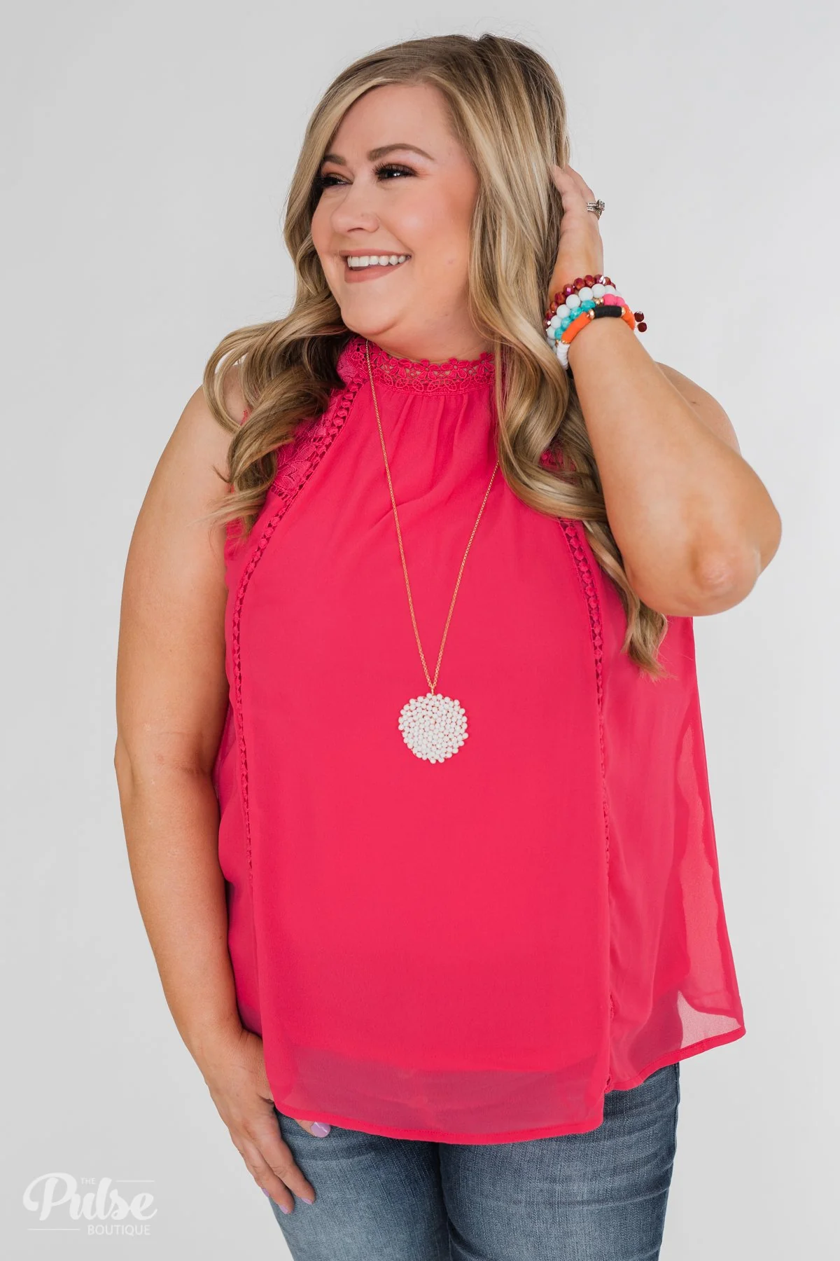 Detailed in Lace Tank Top- Hot Pink - Image 13