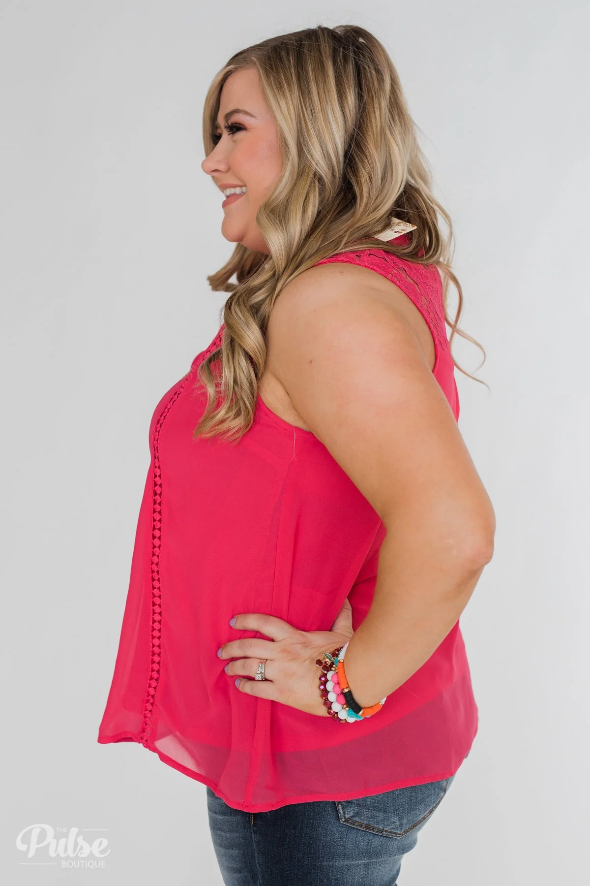 Detailed in Lace Tank Top- Hot Pink - Image 14