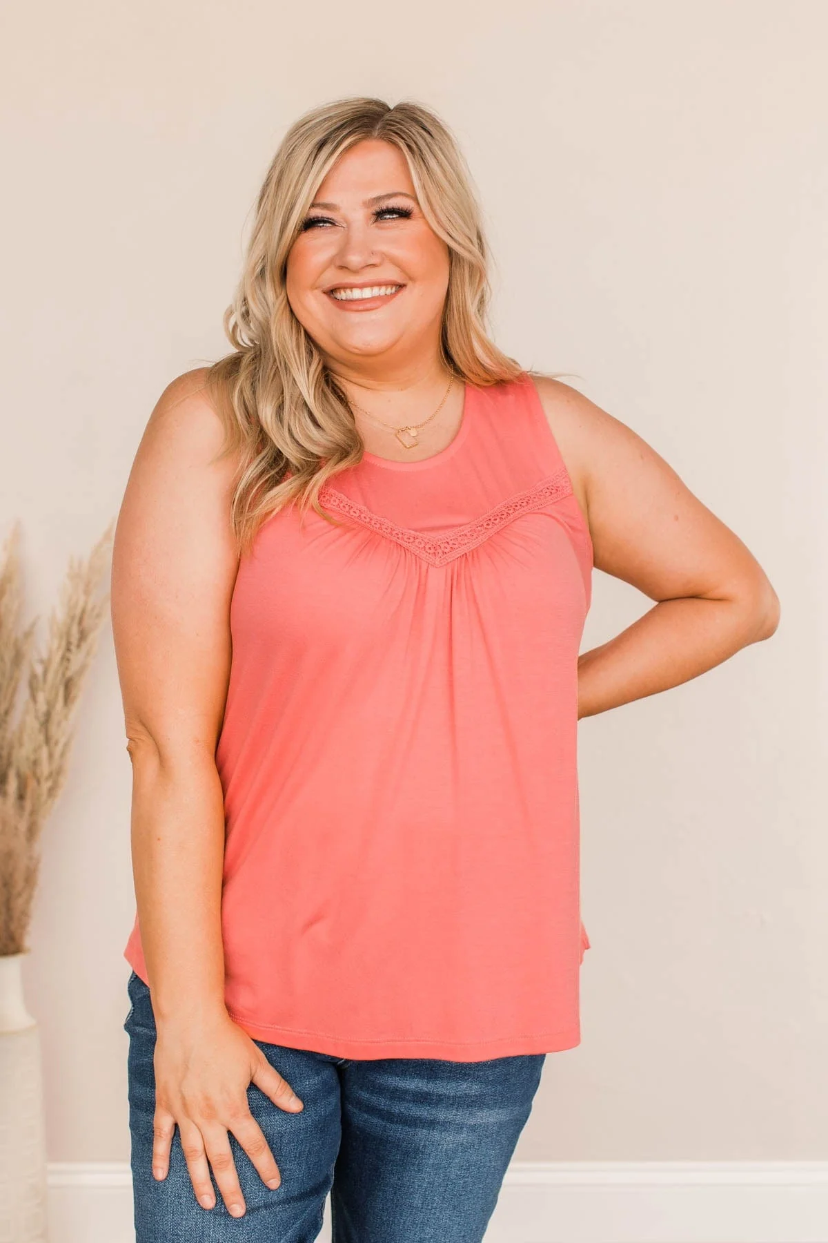 Devoted Darling Knit Tank Top- Coral - Image 3