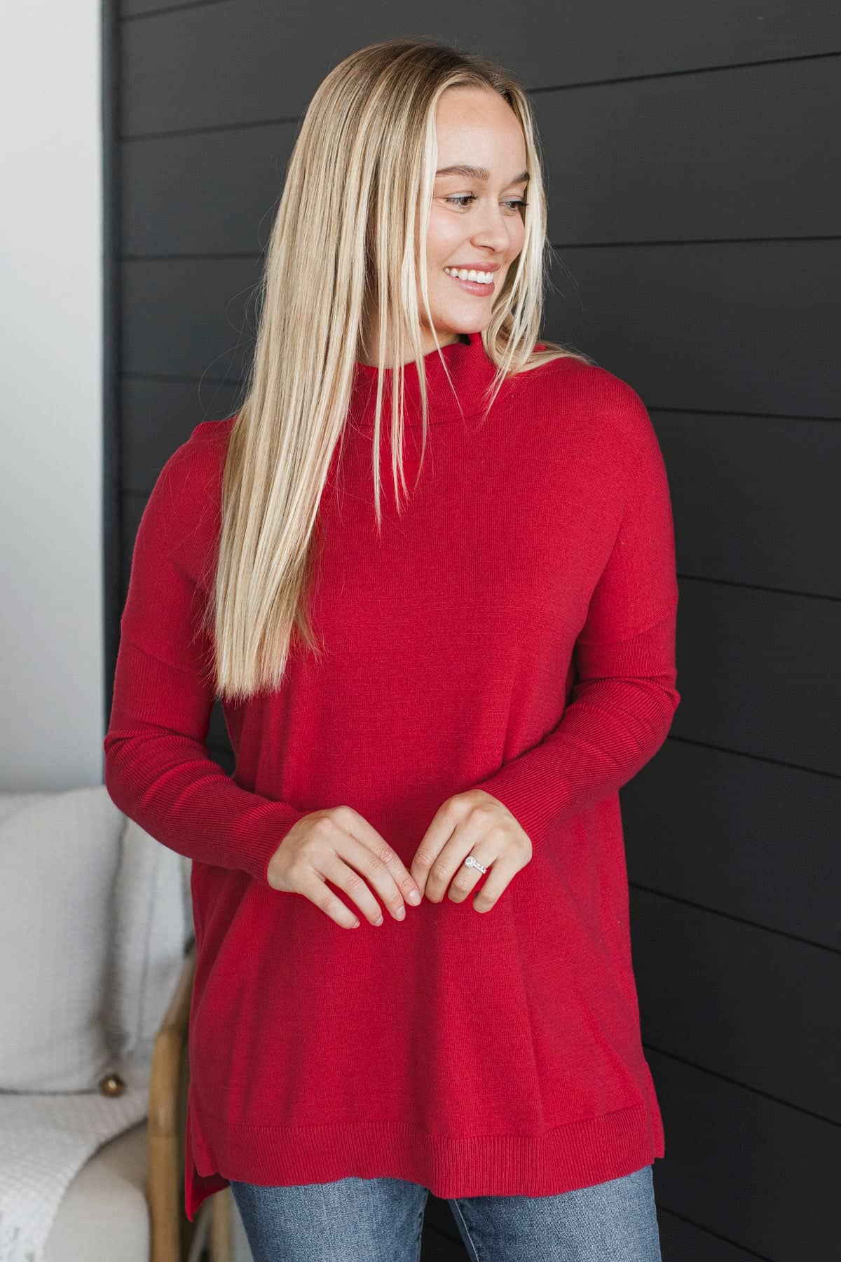 Devoted To Us Turtleneck Tunic Sweater- Red