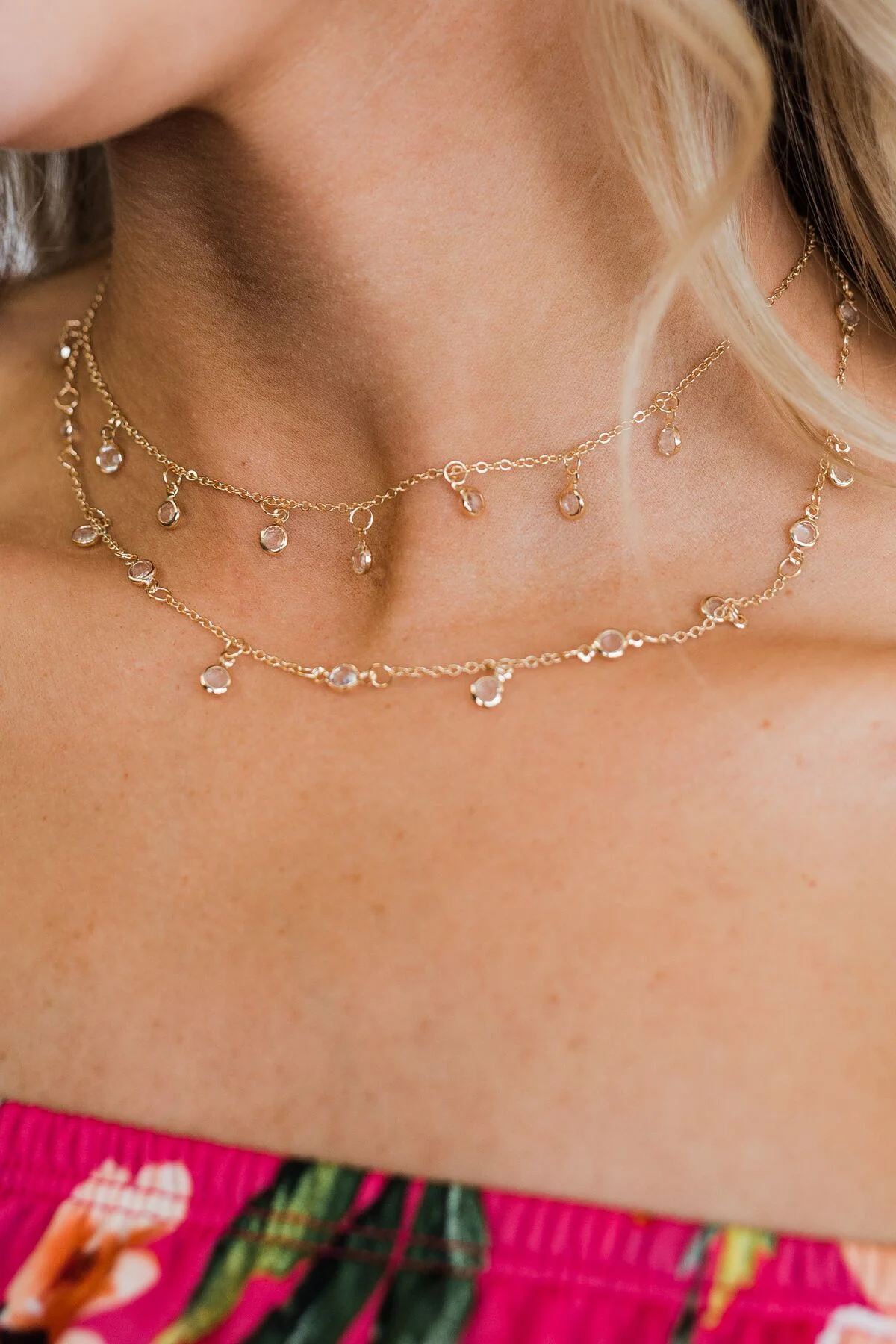 Diamond Charm Chain Necklace- Gold - Image 2