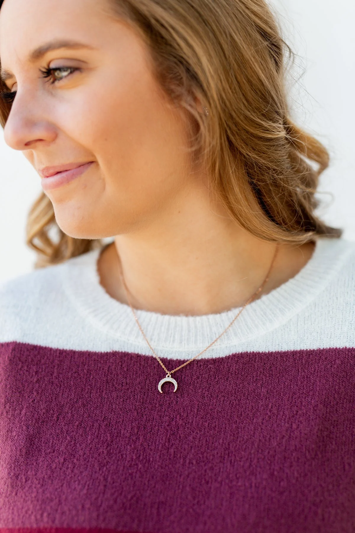 Diamond Studded Crescent Necklace- Rose Gold - Image 2
