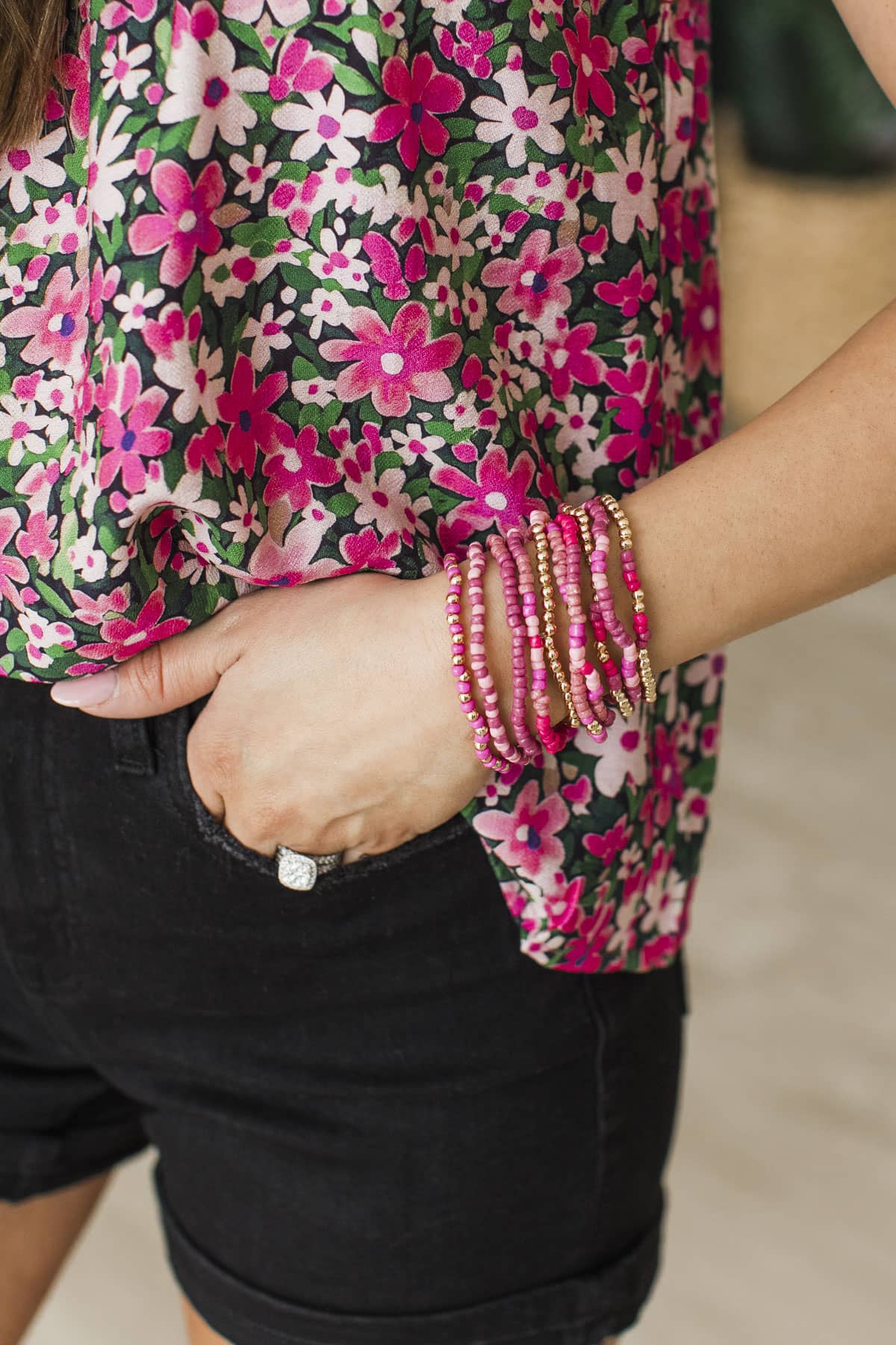 Distinguished Style Beaded Bracelet Set- Pink - Image 2