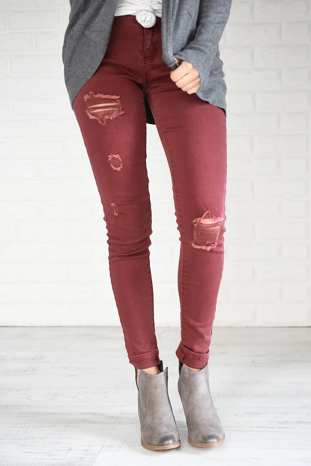 Distressed Burnt Maroon Calypso Pants - Image 2