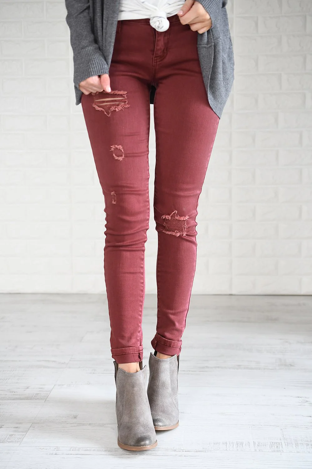 Distressed Burnt Maroon Calypso Pants - Image 3