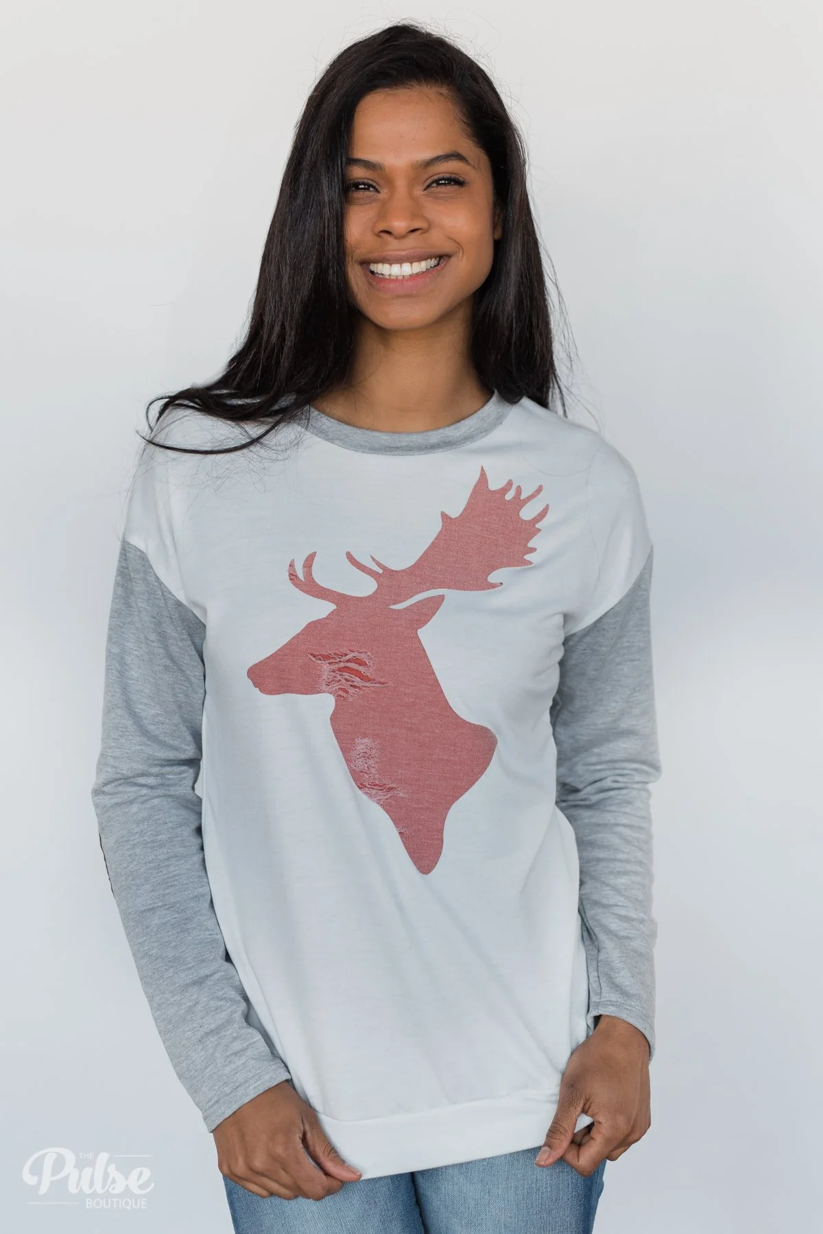 Distressed Deer Elbow Patch Top - Image 2