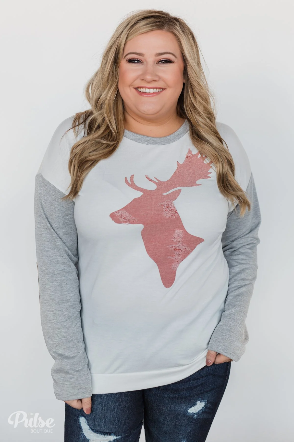 Distressed Deer Elbow Patch Top - Image 3