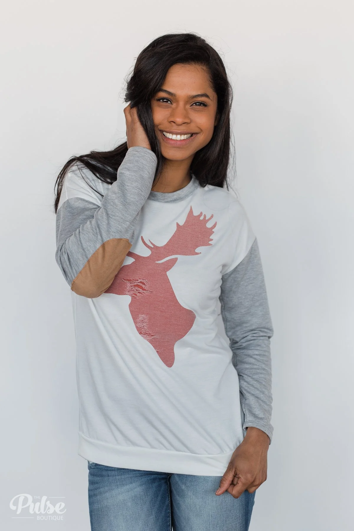 Distressed Deer Elbow Patch Top - Image 4