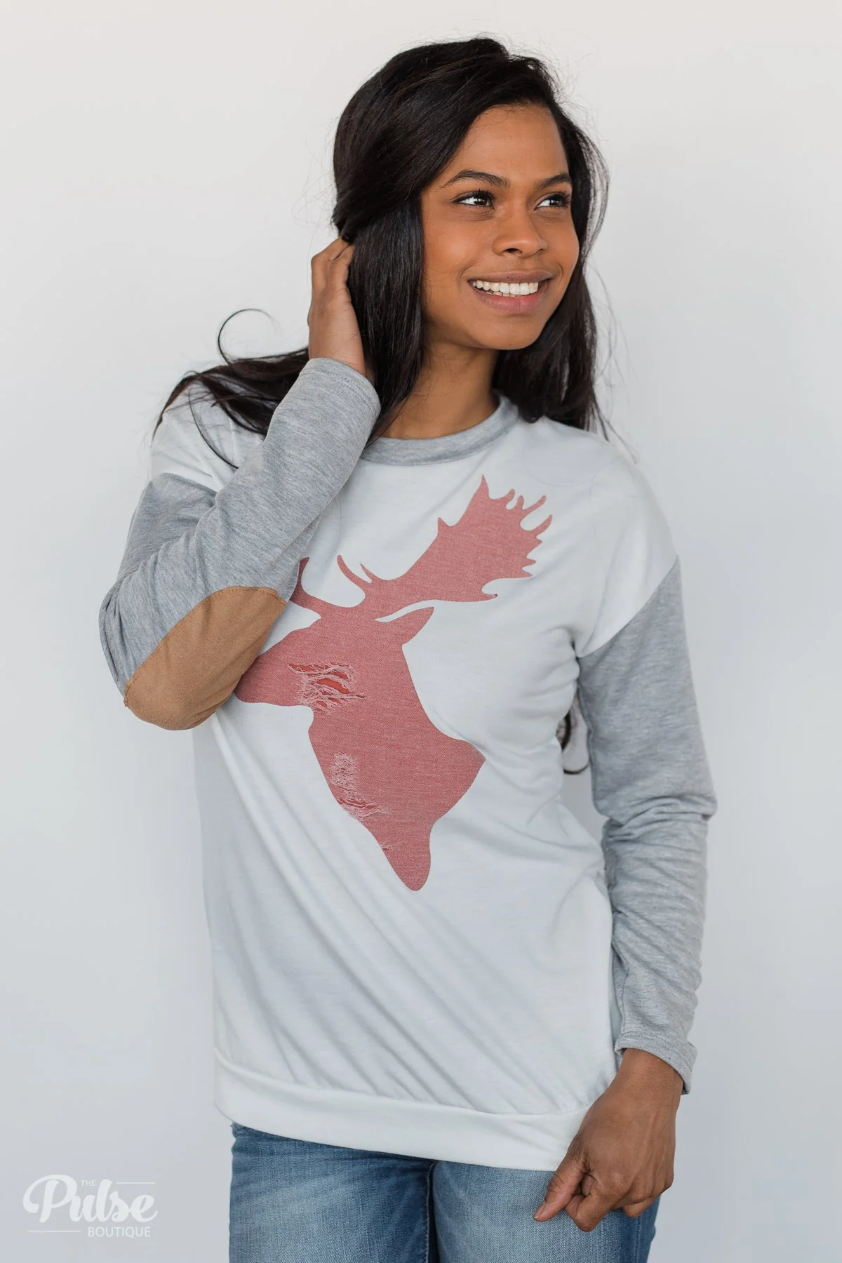 Distressed Deer Elbow Patch Top - Image 5