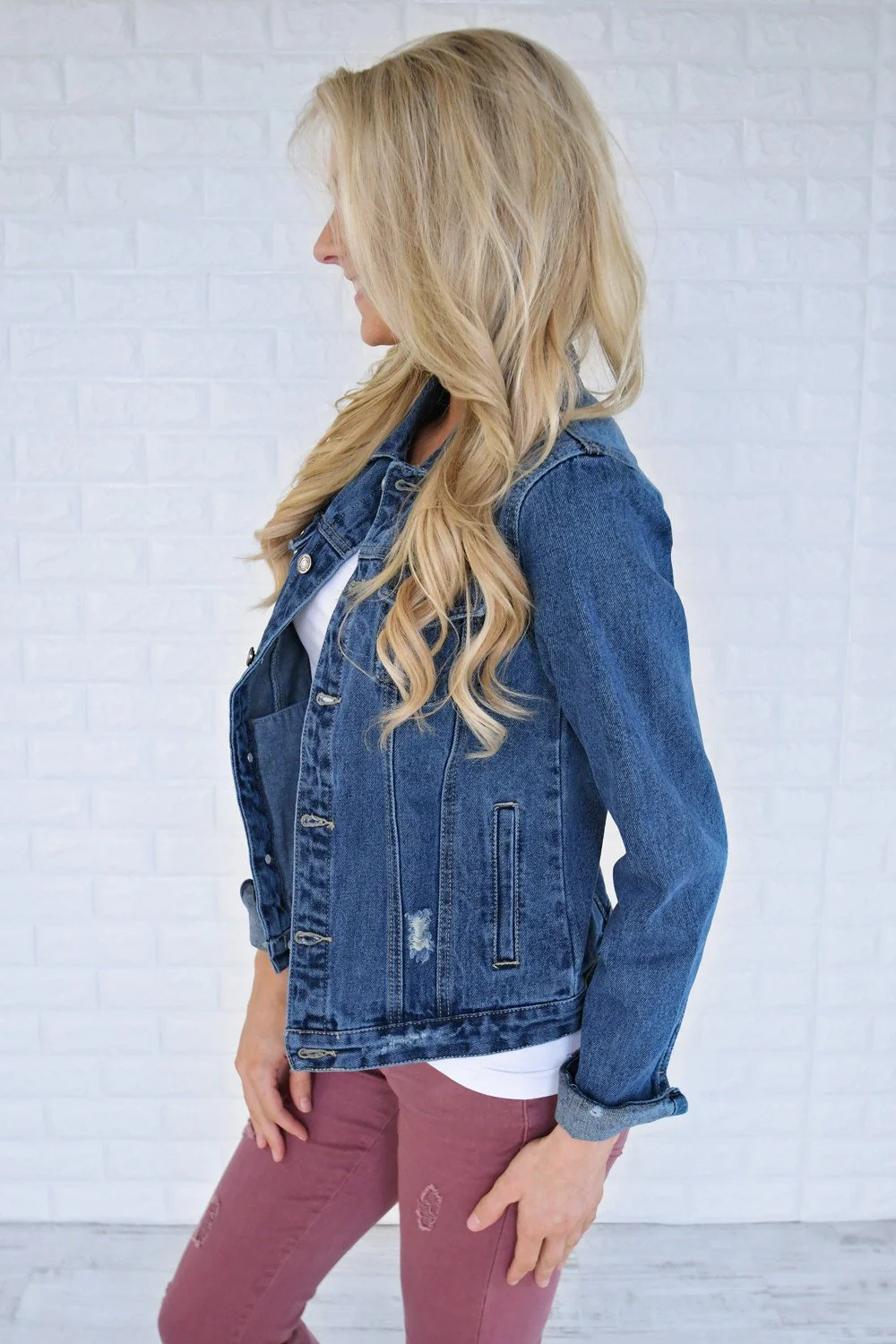 Distressed Medium Wash Denim Jacket - Image 4