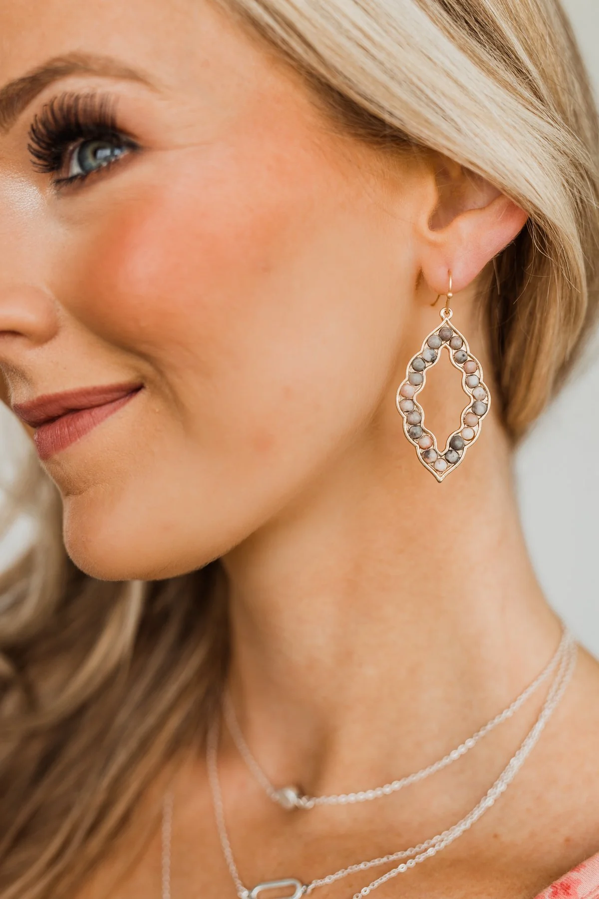 Divine Dangle Gold Earrings- Blush & Charcoal