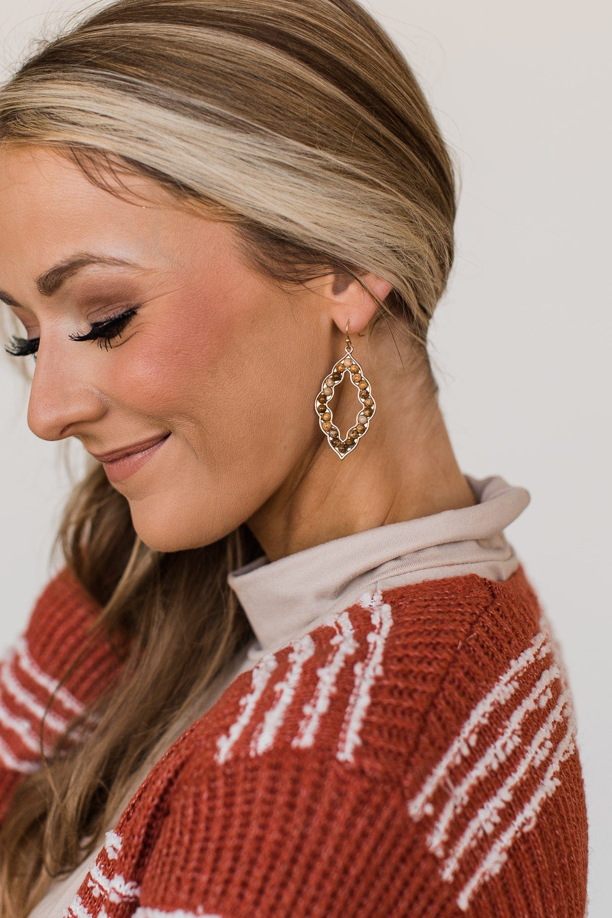 Divine Dangle Gold Earrings- Brown