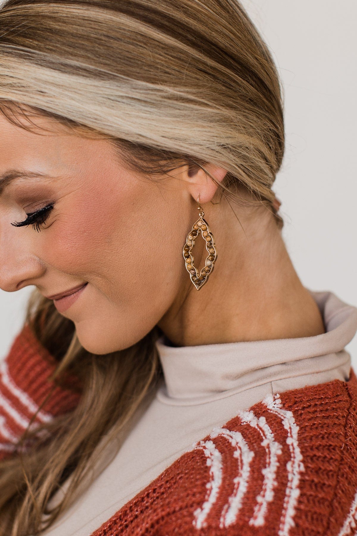 Divine Dangle Gold Earrings- Brown - Image 2