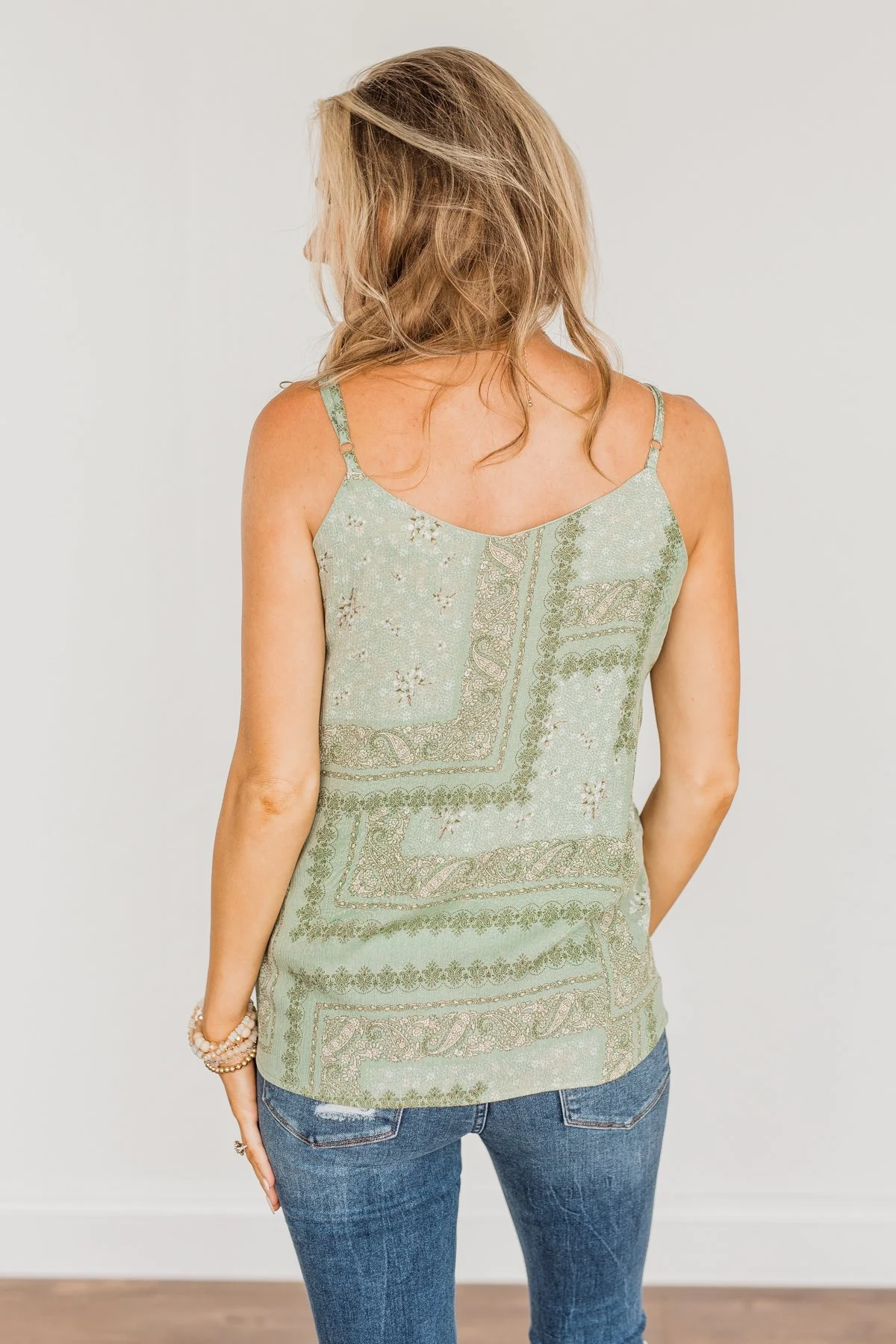 Divine Darling Paisley Print Tank Top- Sage - Image 11