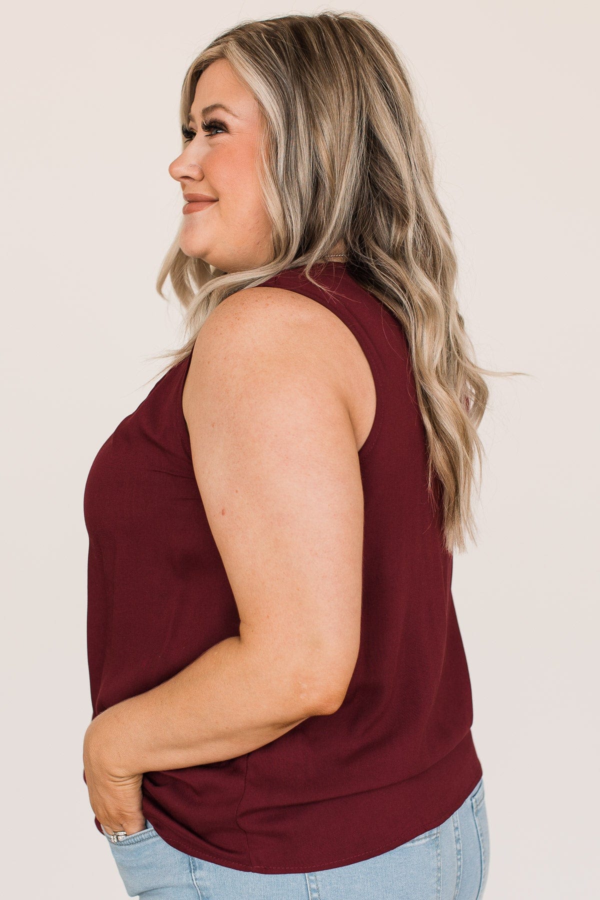 Do Your Best Pleated Tank Top- Burgundy - Image 6