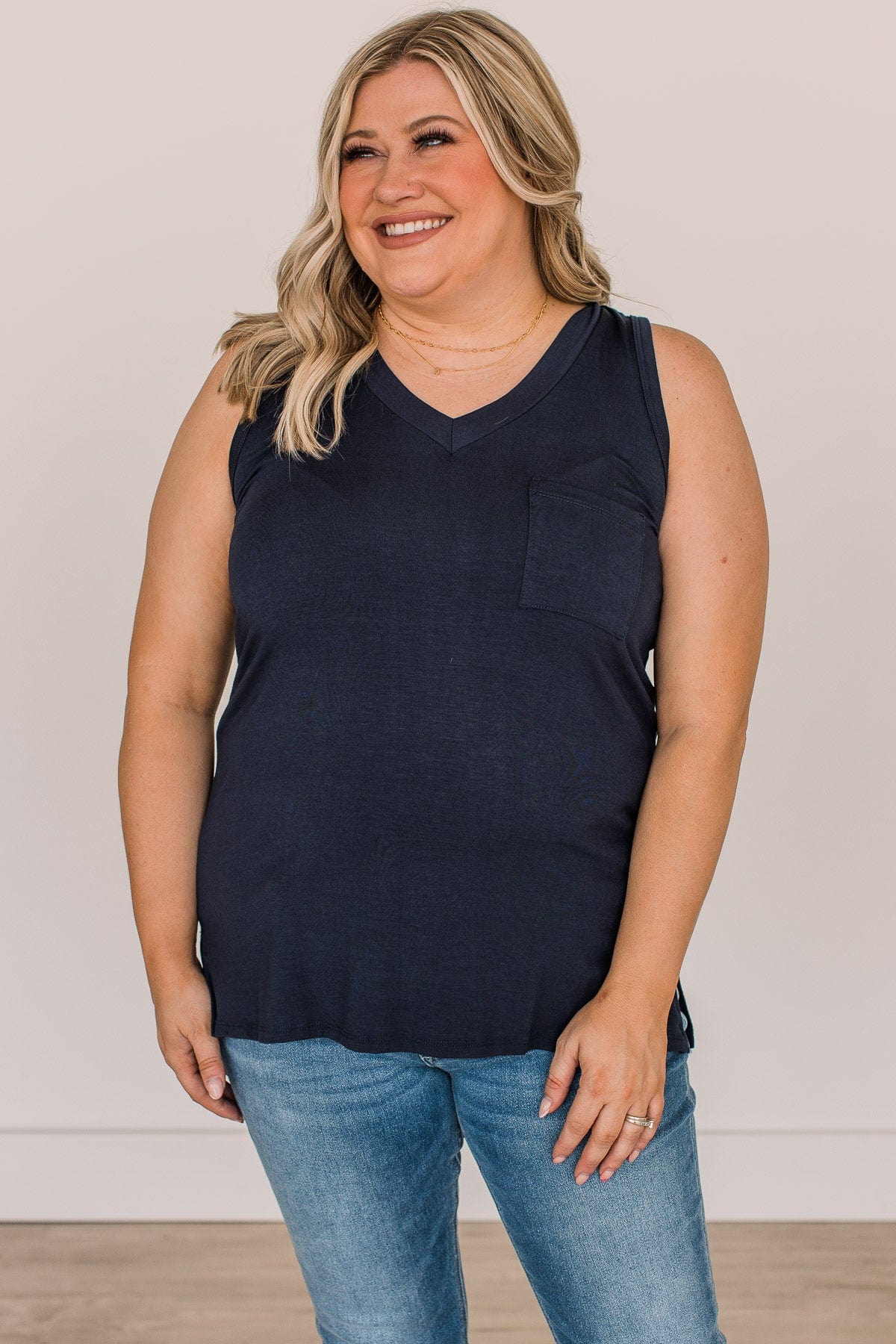 Doesn't Have To Be Goodbye Pocket Tank- Navy - Image 4