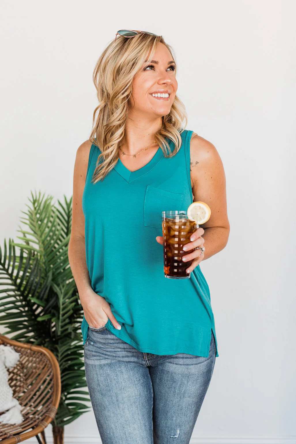 Doesn't Have To Be Goodbye Pocket Tank- Teal - Image 4