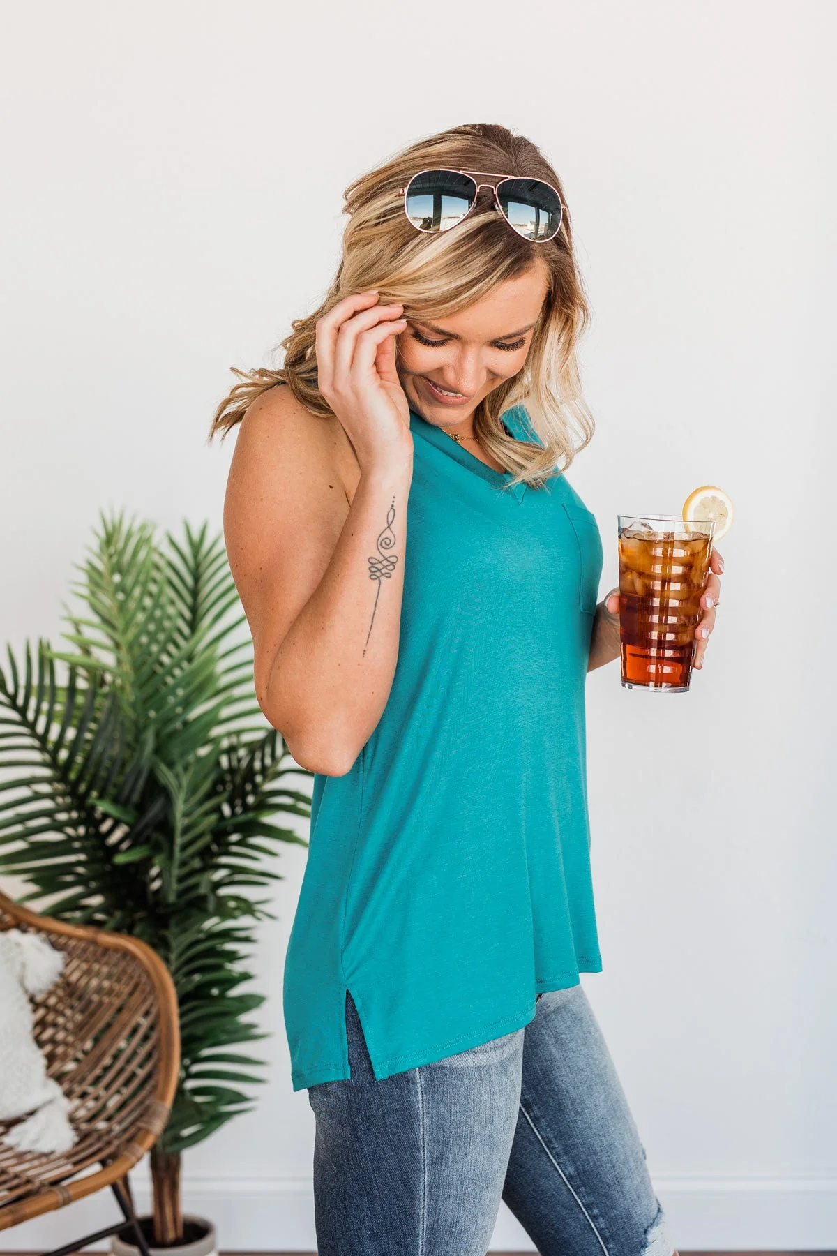 Doesn't Have To Be Goodbye Pocket Tank- Teal - Image 8