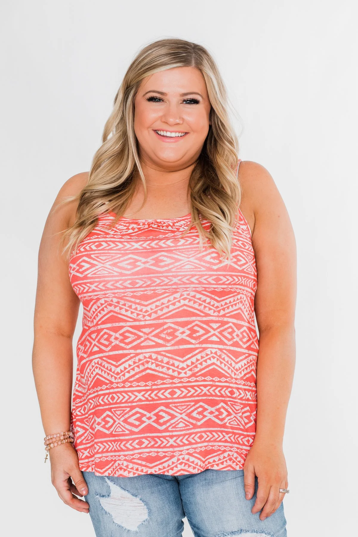 Doing Just Fine Aztec Tank Top- Coral - Image 2