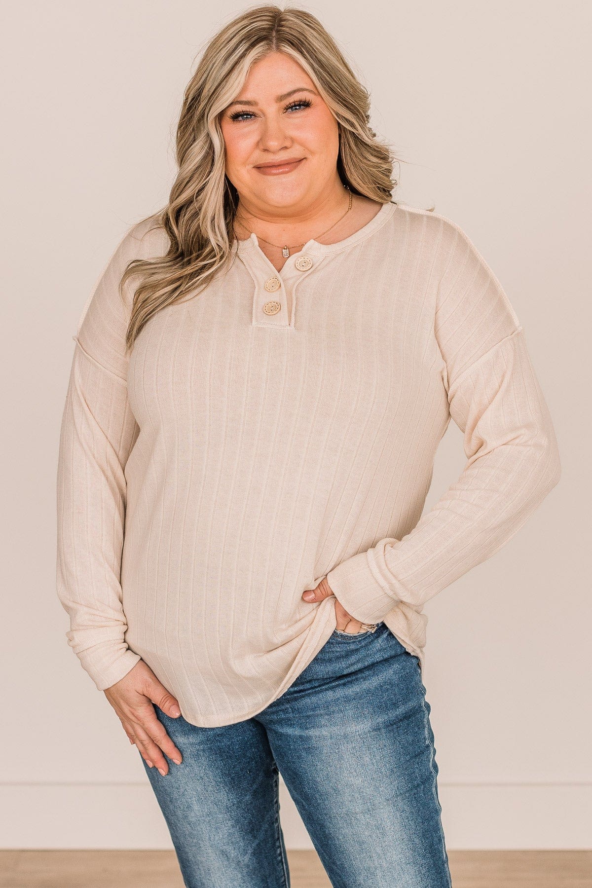Doing My Best Button Knit Top- Cream