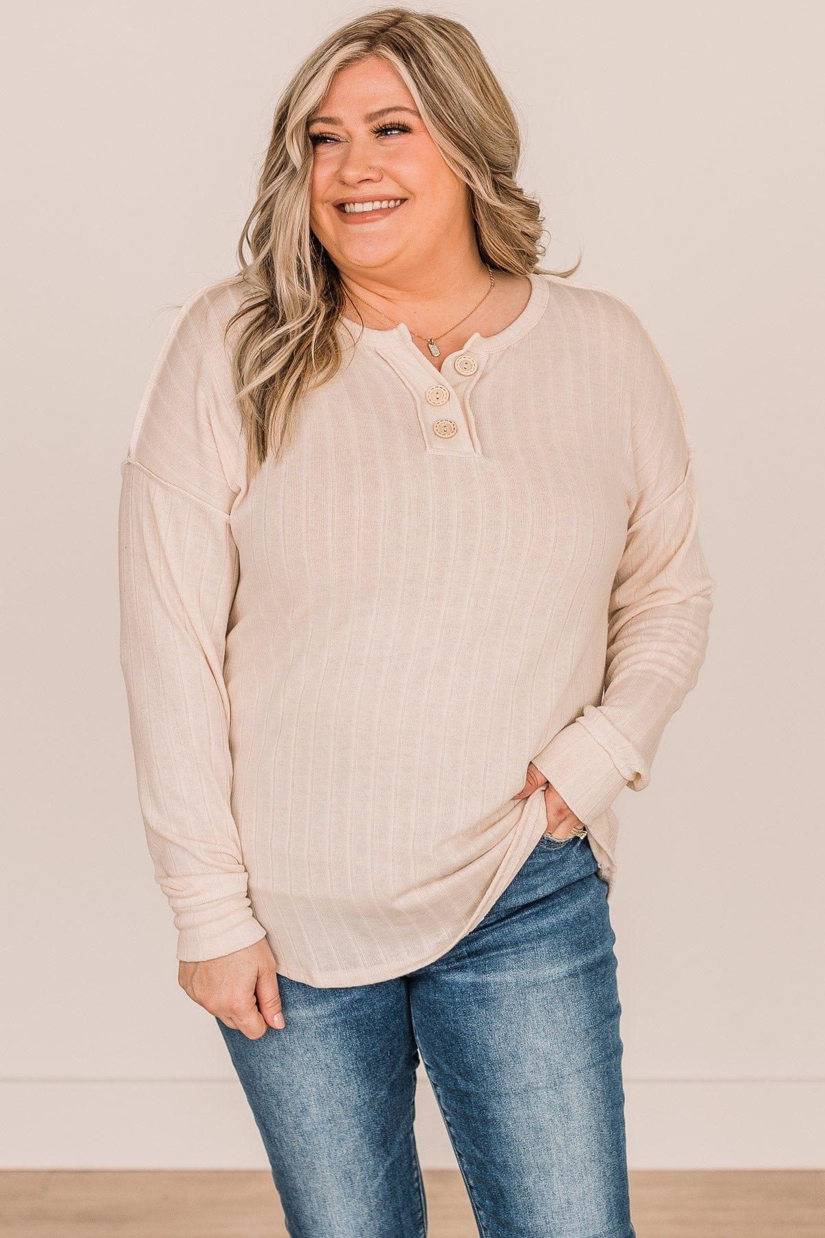 Doing My Best Button Knit Top- Cream - Image 3