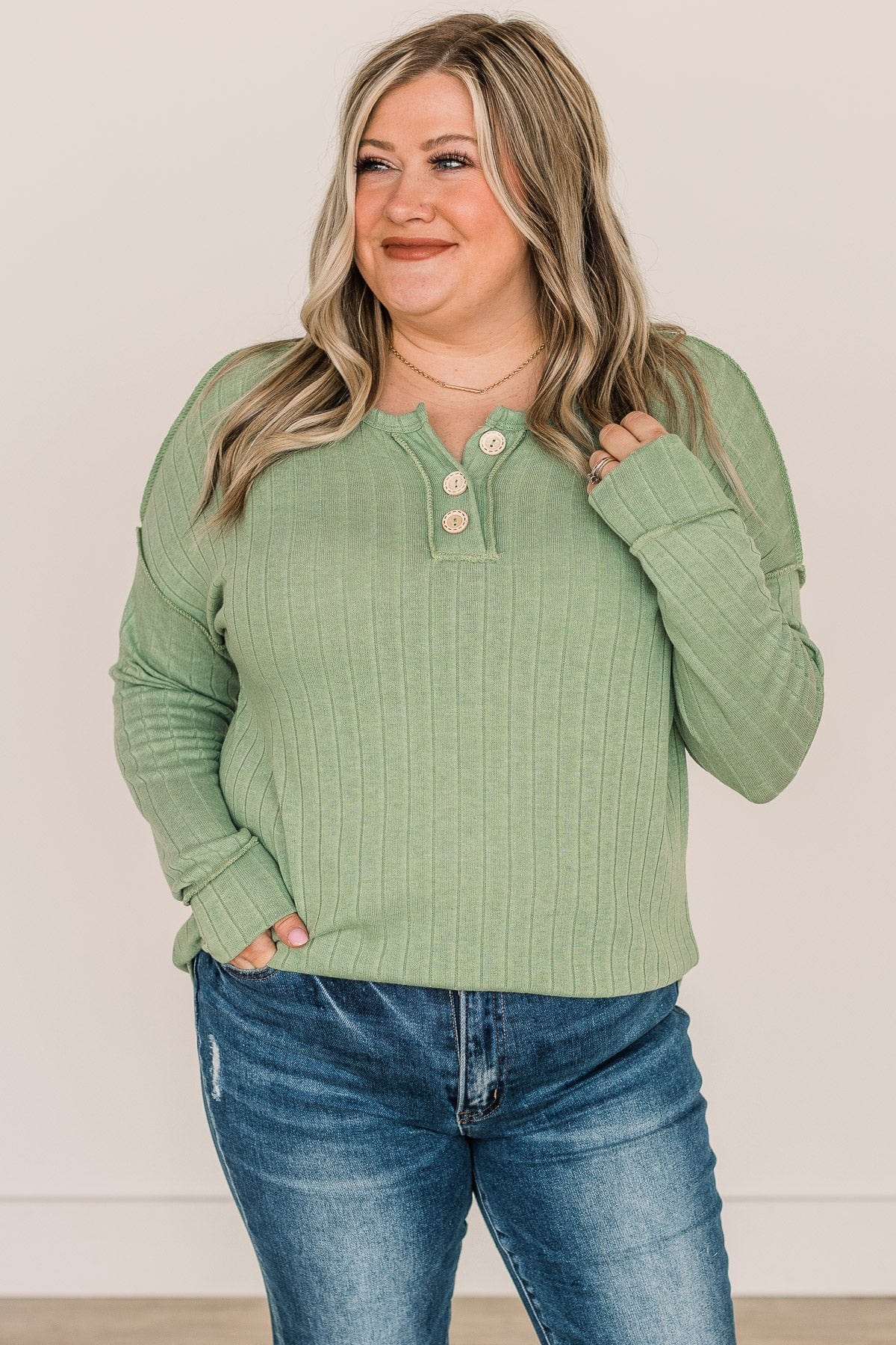 Doing My Best Button Knit Top- Green - Image 4