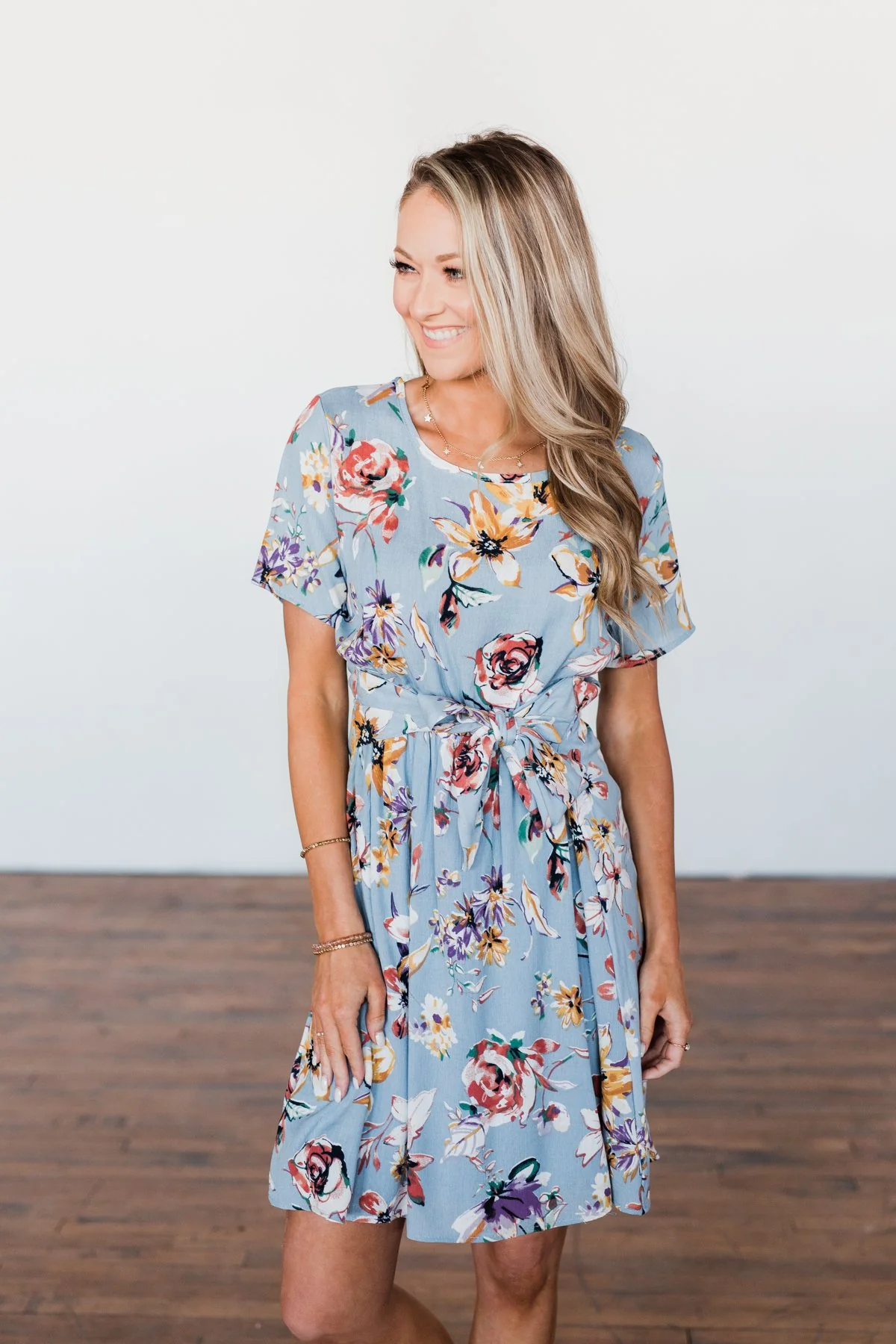 Doing Something Right Floral Dress- Dusty Blue - Image 6