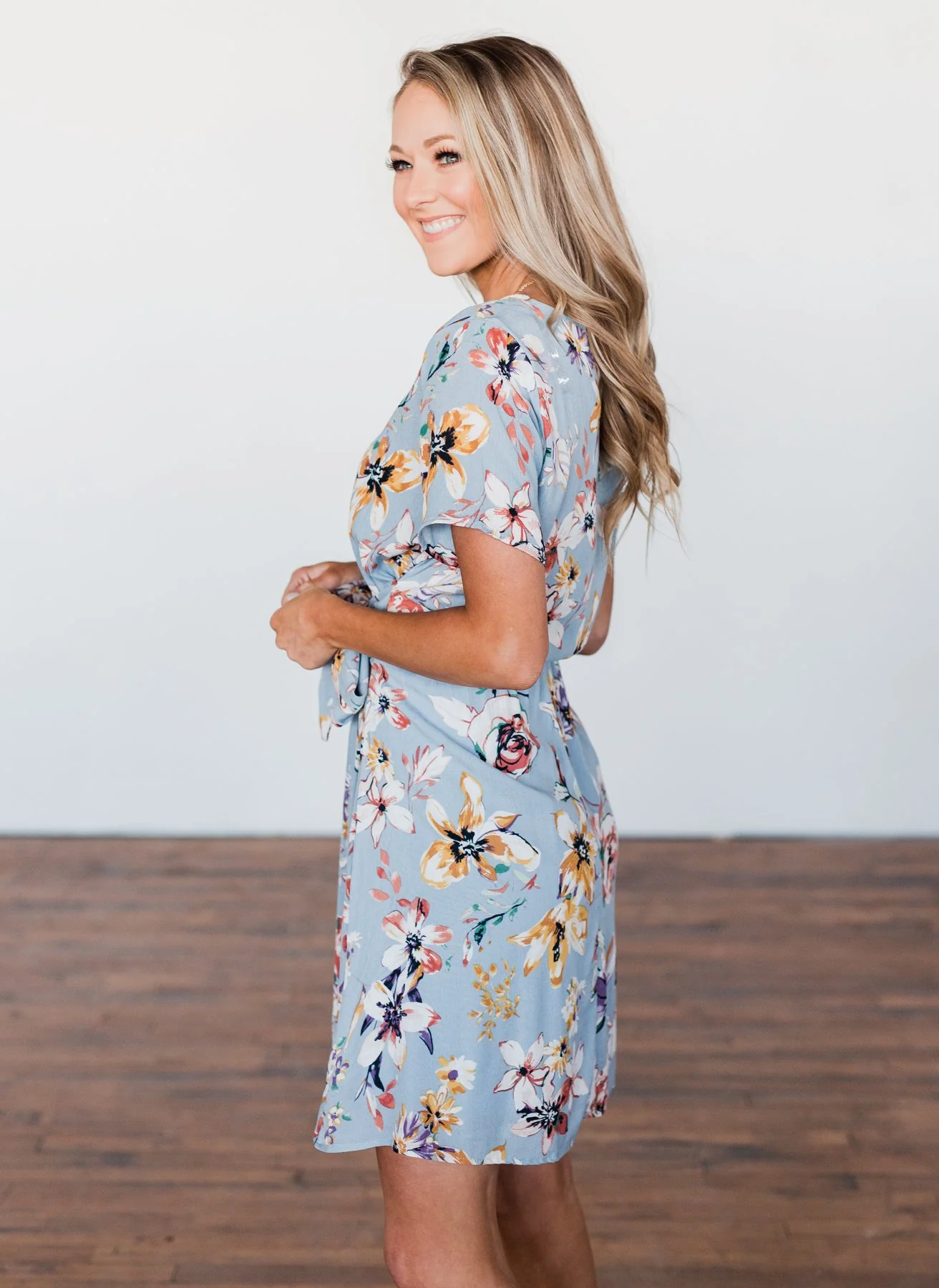 Doing Something Right Floral Dress- Dusty Blue - Image 8