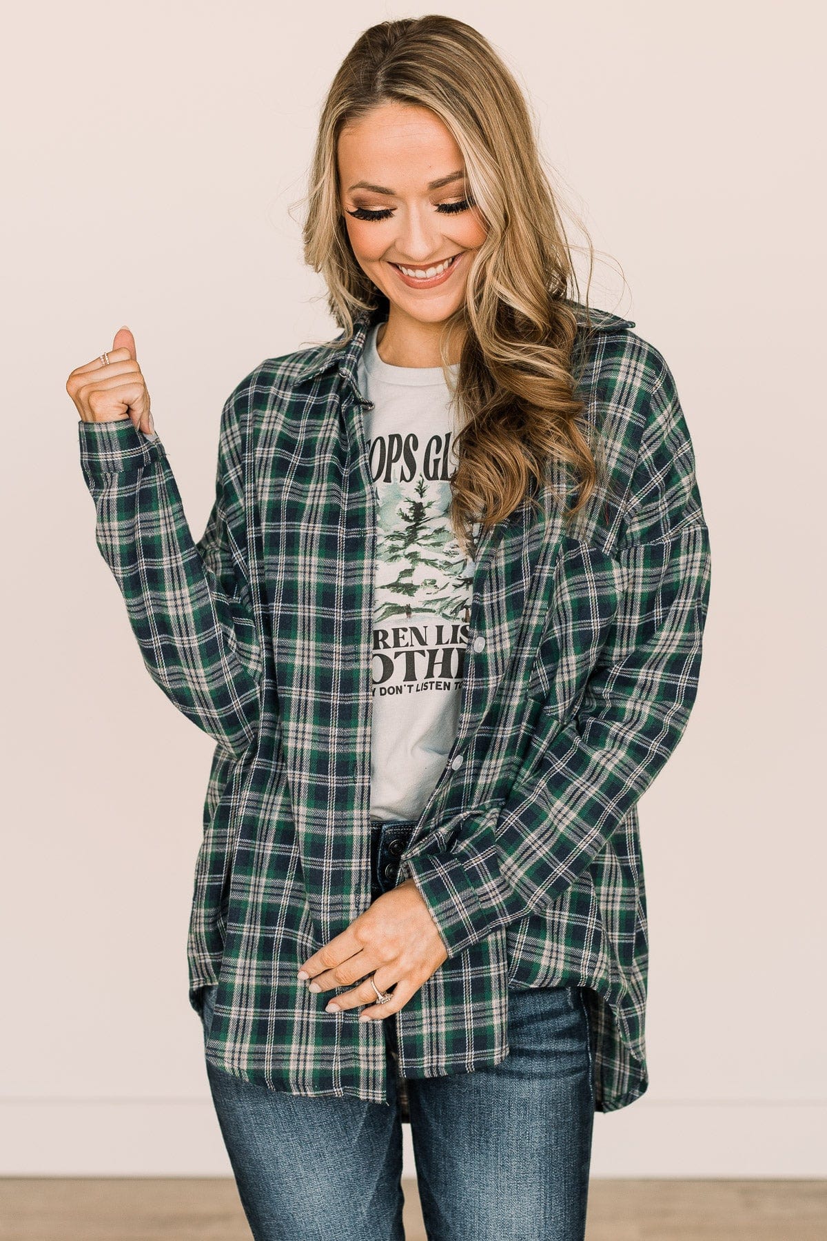 Doing What's Best Plaid Button Top- Green & Navy - Image 9