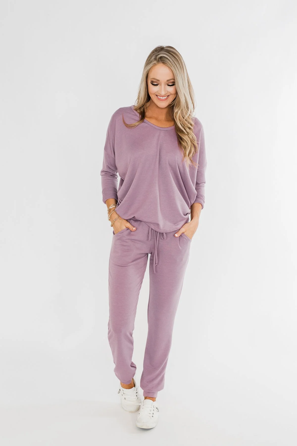 Dolman Sleeve Solid Lounge Top- Lilac - Image 4