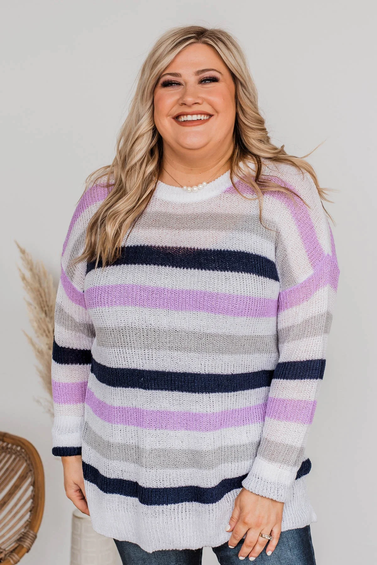 Done For The Day Striped Sweater- Lavender & Gray - Image 6