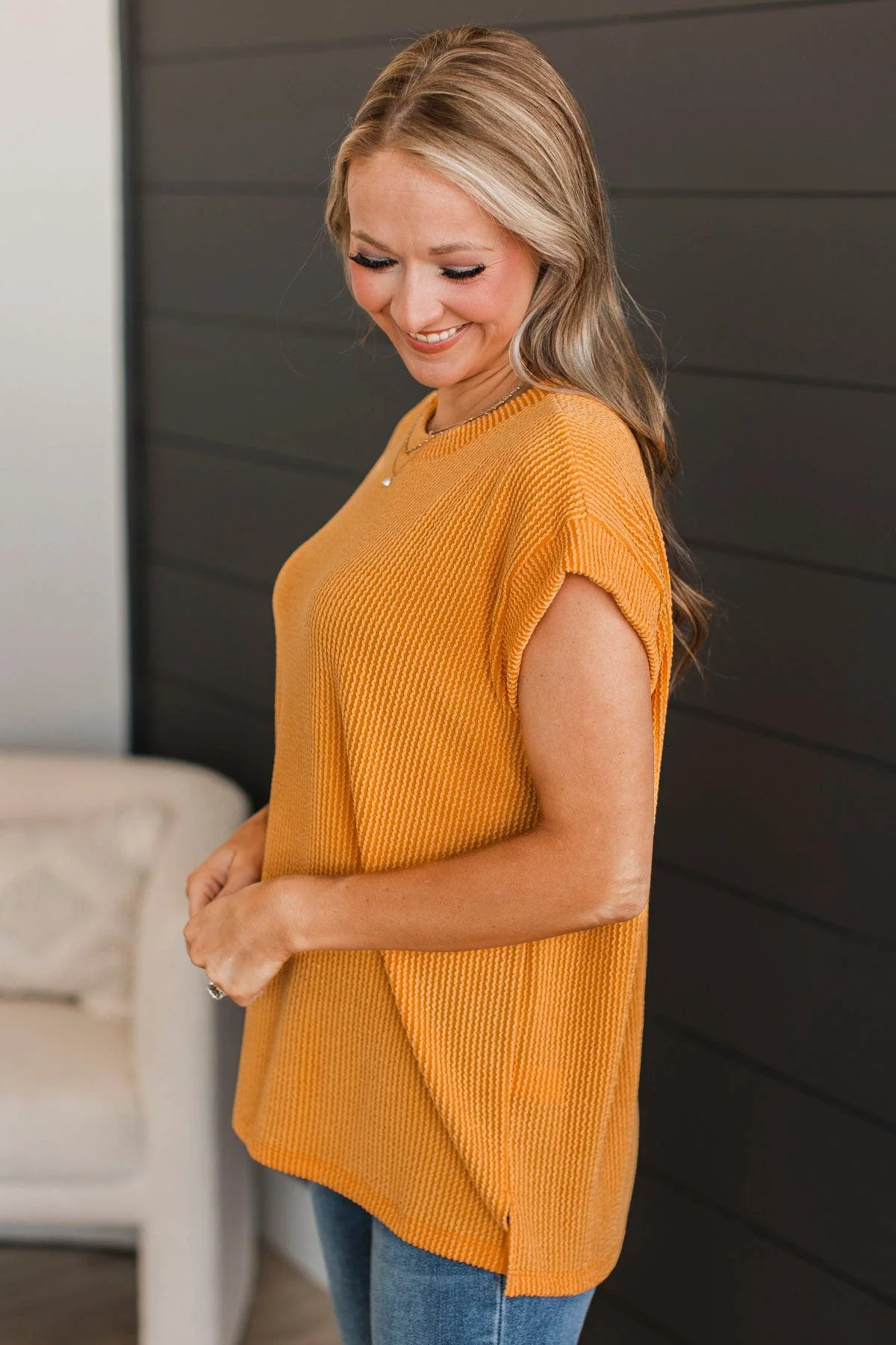 Don't Forget Me Ribbed Top- Light Orange - Image 6