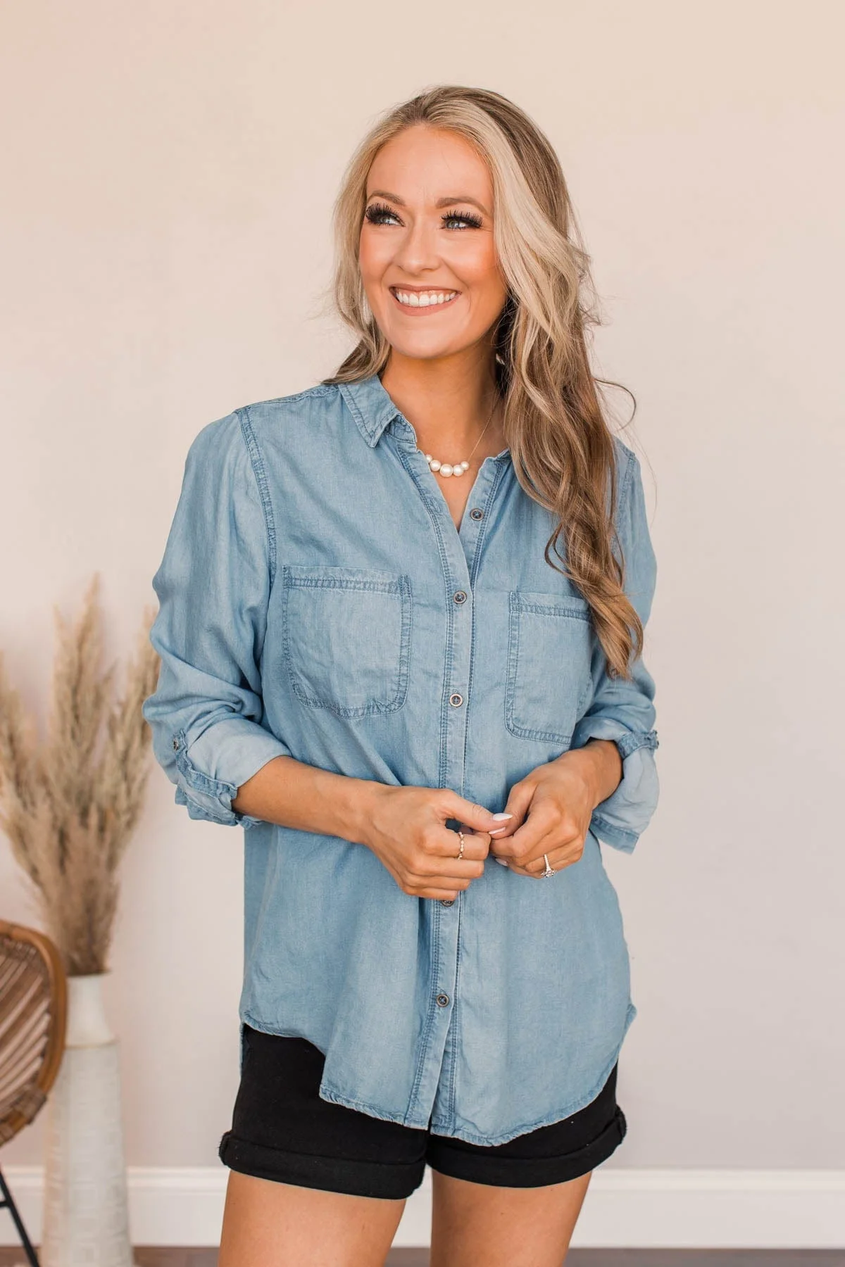 Don't Lose Focus Chambray Top- Light Wash - Image 2