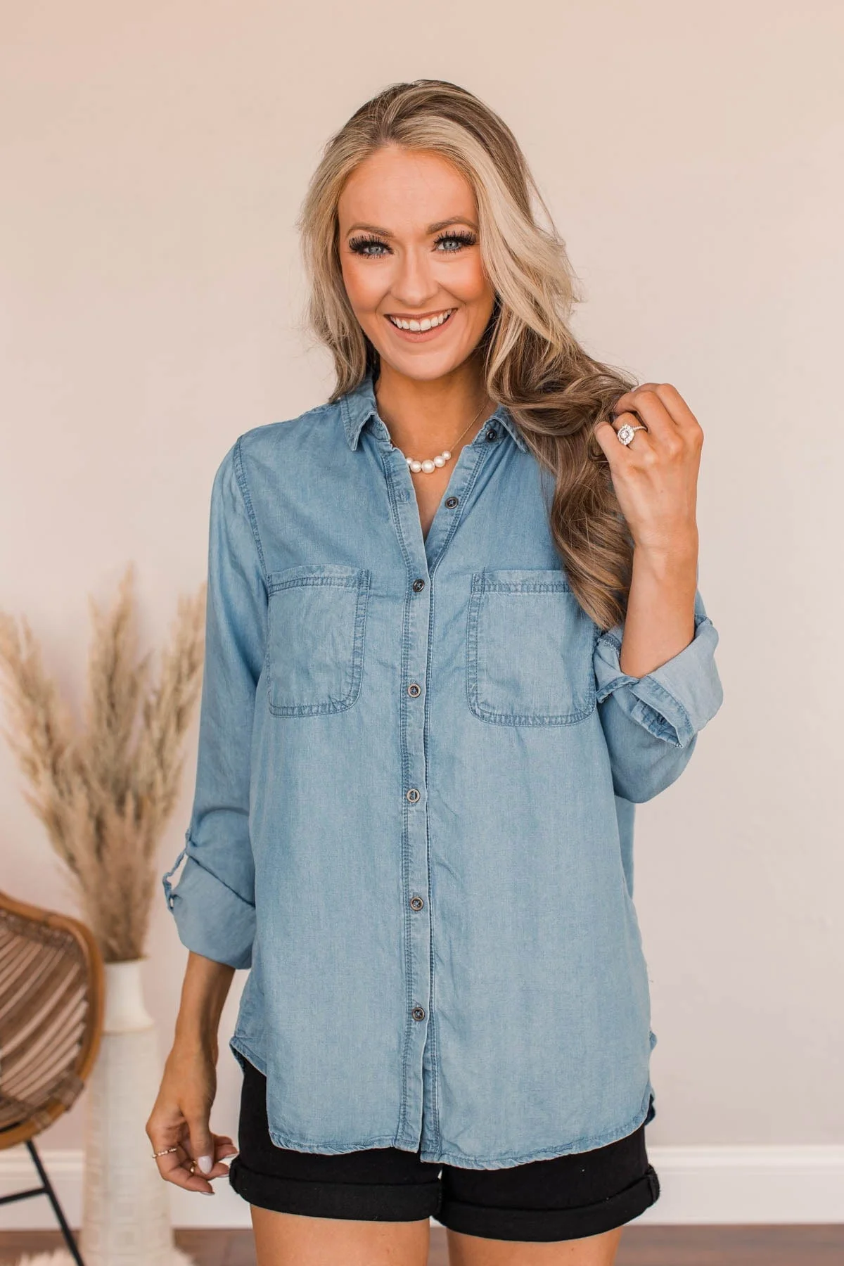 Don't Lose Focus Chambray Top- Light Wash - Image 3