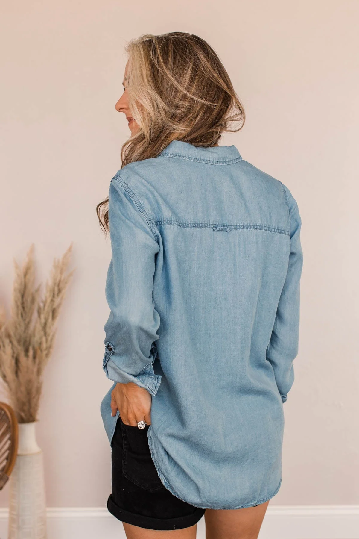 Don't Lose Focus Chambray Top- Light Wash - Image 6