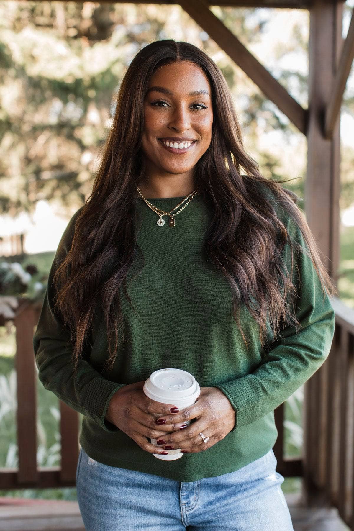 Don't Overthink It Knit Dolman Sweater- Forest Green - Image 3