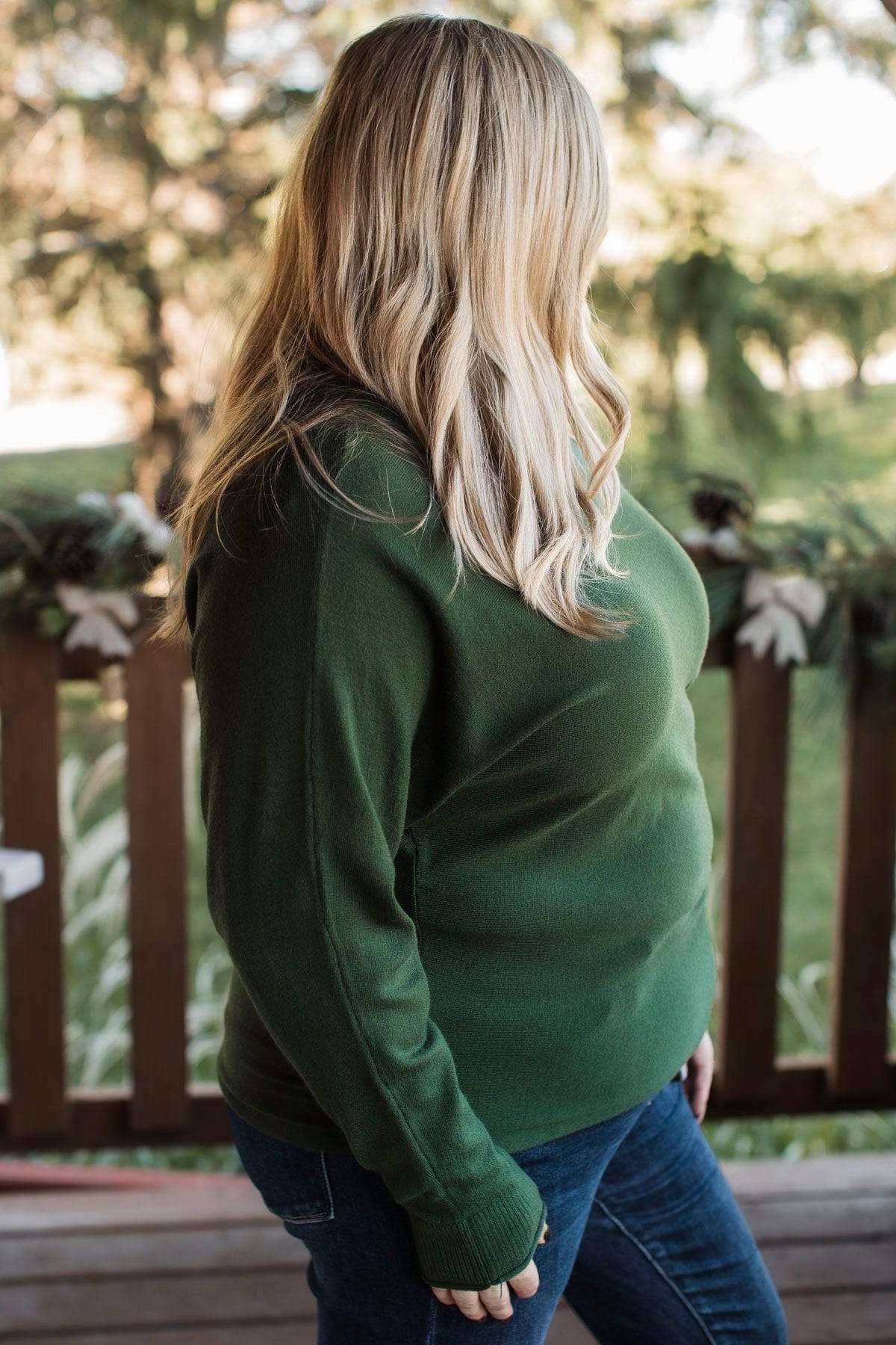 Don't Overthink It Knit Dolman Sweater- Forest Green - Image 4