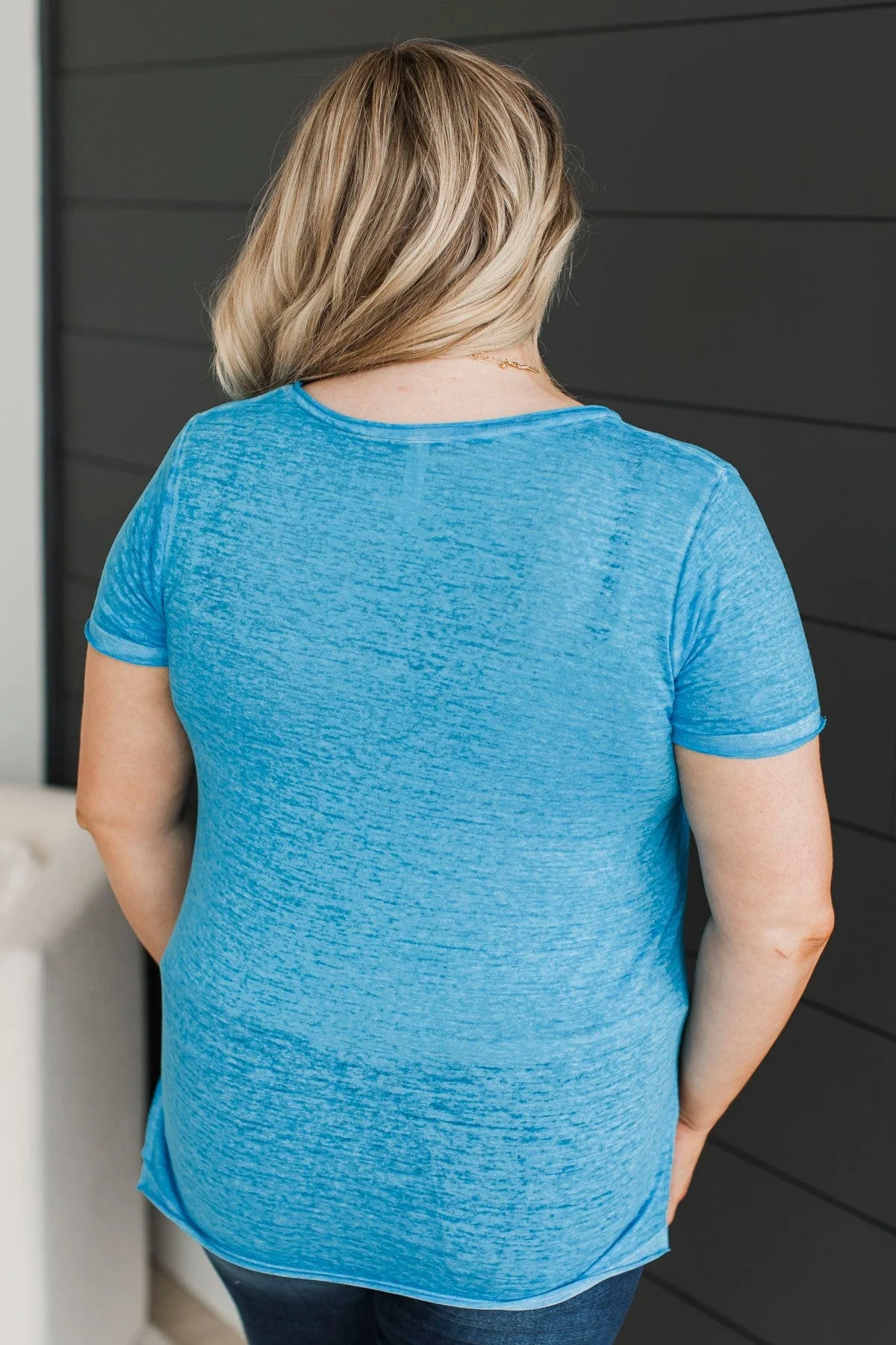 Don't Play Games V-Neck Top- Deep Sky Blue - Image 7