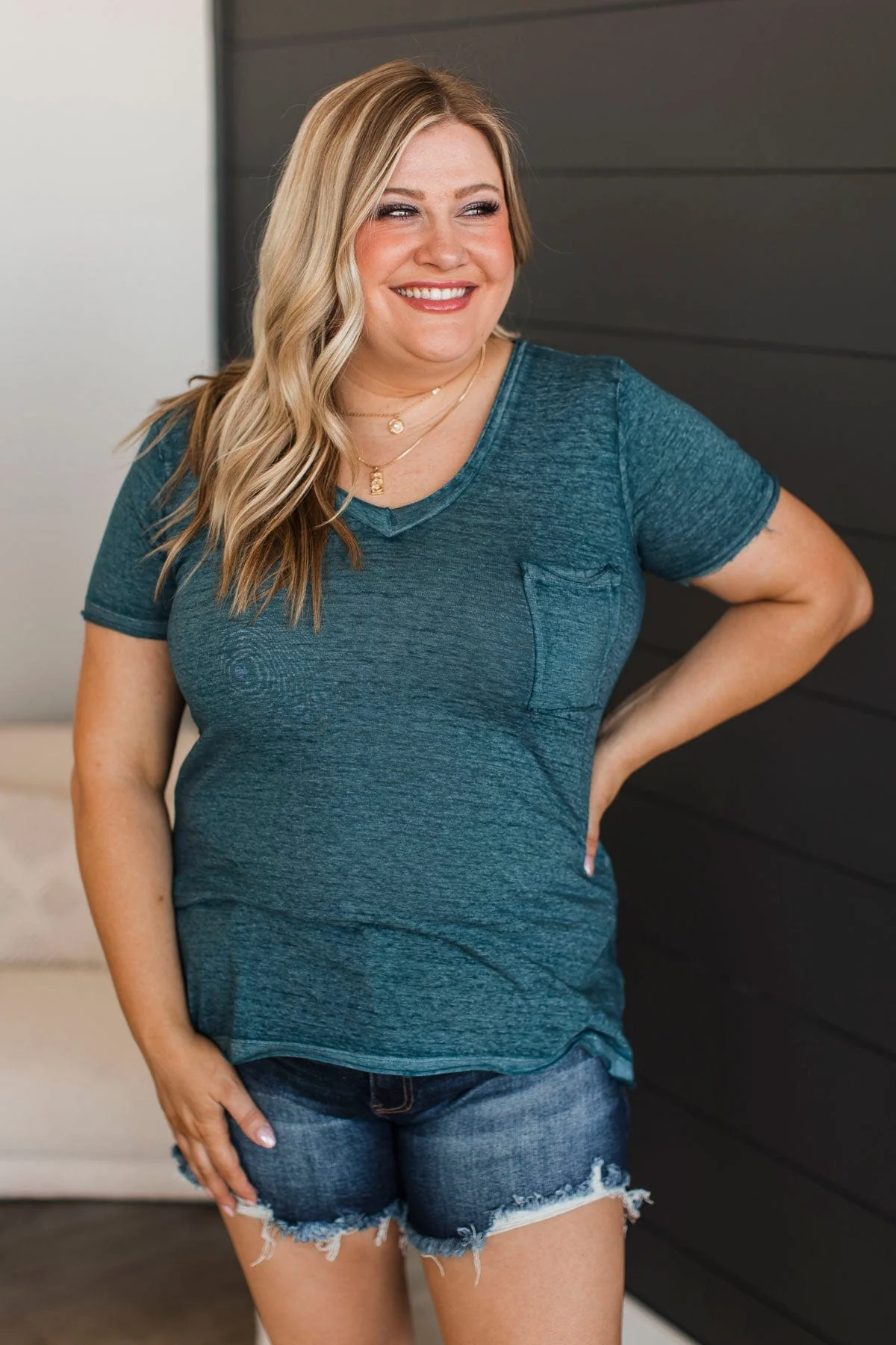 Don't Play Games V-Neck Top- Teal - Image 2