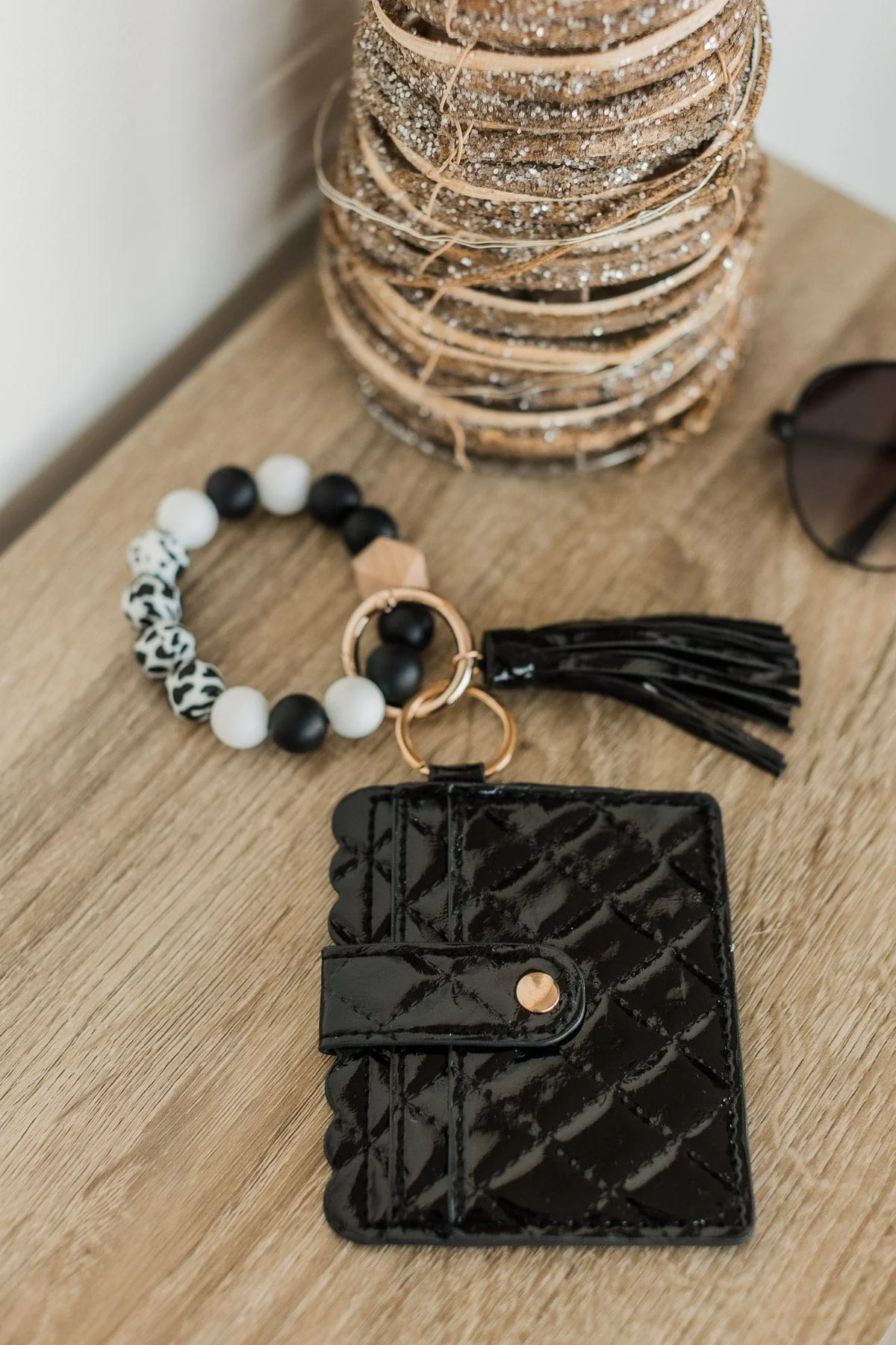 DOORBUSTER Beaded Card Wallet Key Chain- Black - Image 3