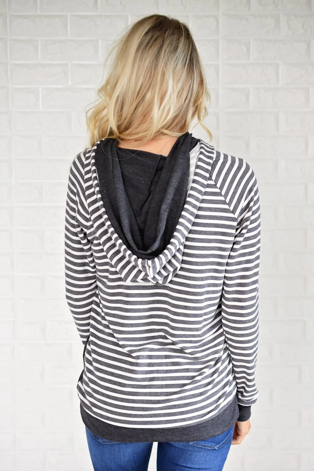 Double Hooded Striped Sweatshirt - Image 6