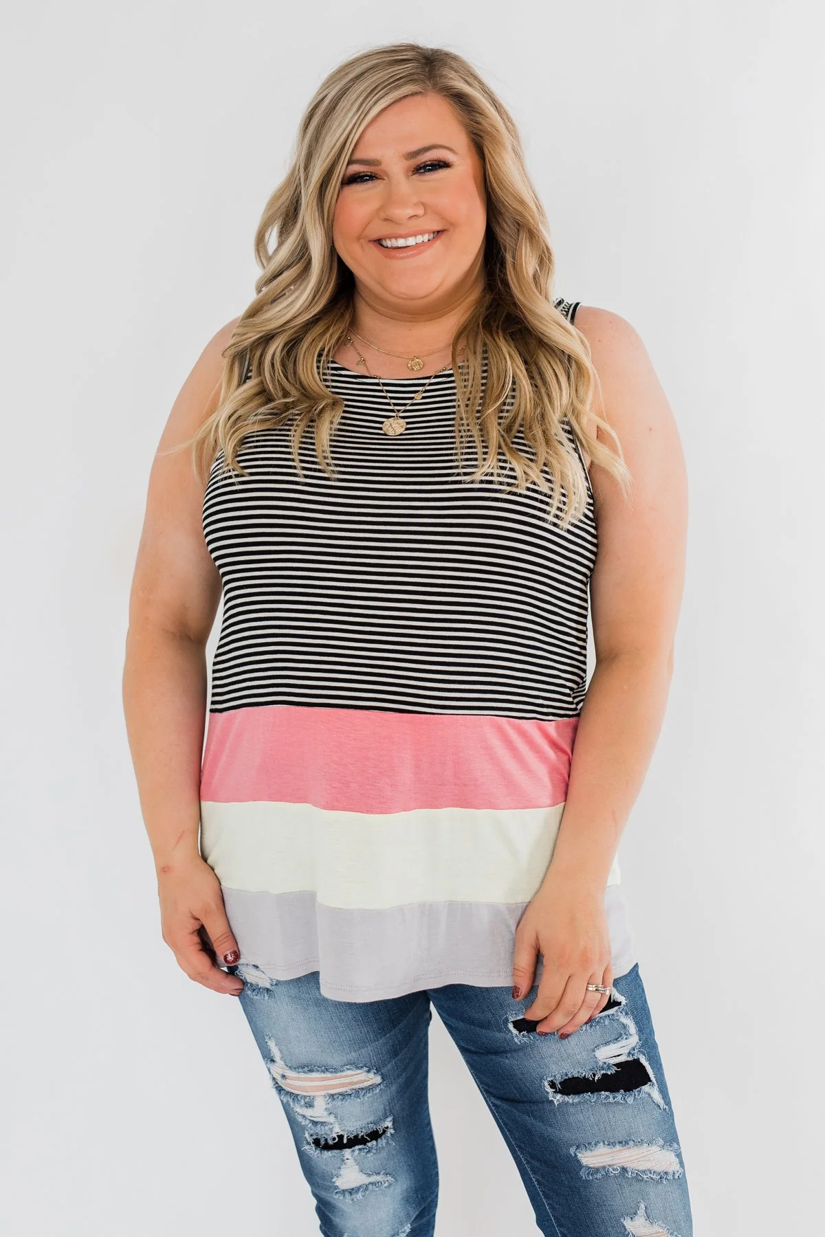 Double Strap Color Block Tank Top- Multi-Colored - Image 6