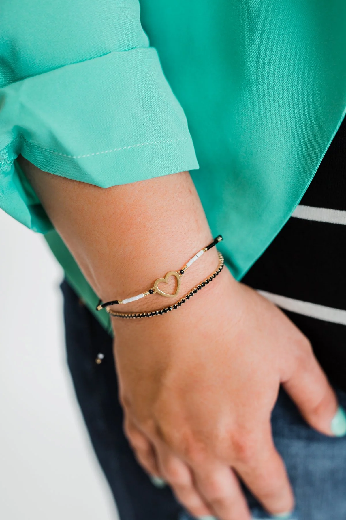 Double Style Pack Heart Bracelet- Black