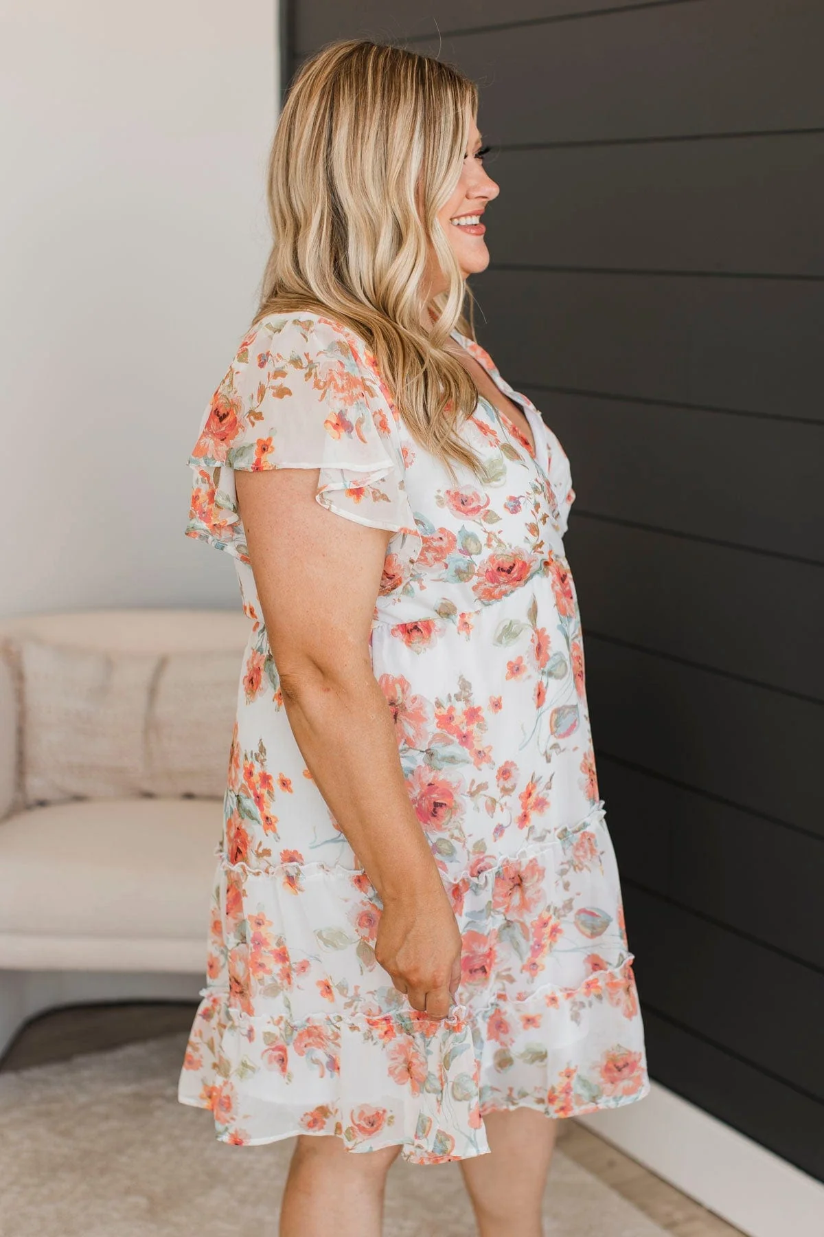 Down Memory Lane Floral Dress- Ivory & Coral - Image 5