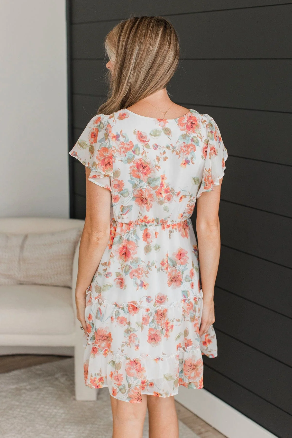 Down Memory Lane Floral Dress- Ivory & Coral - Image 8