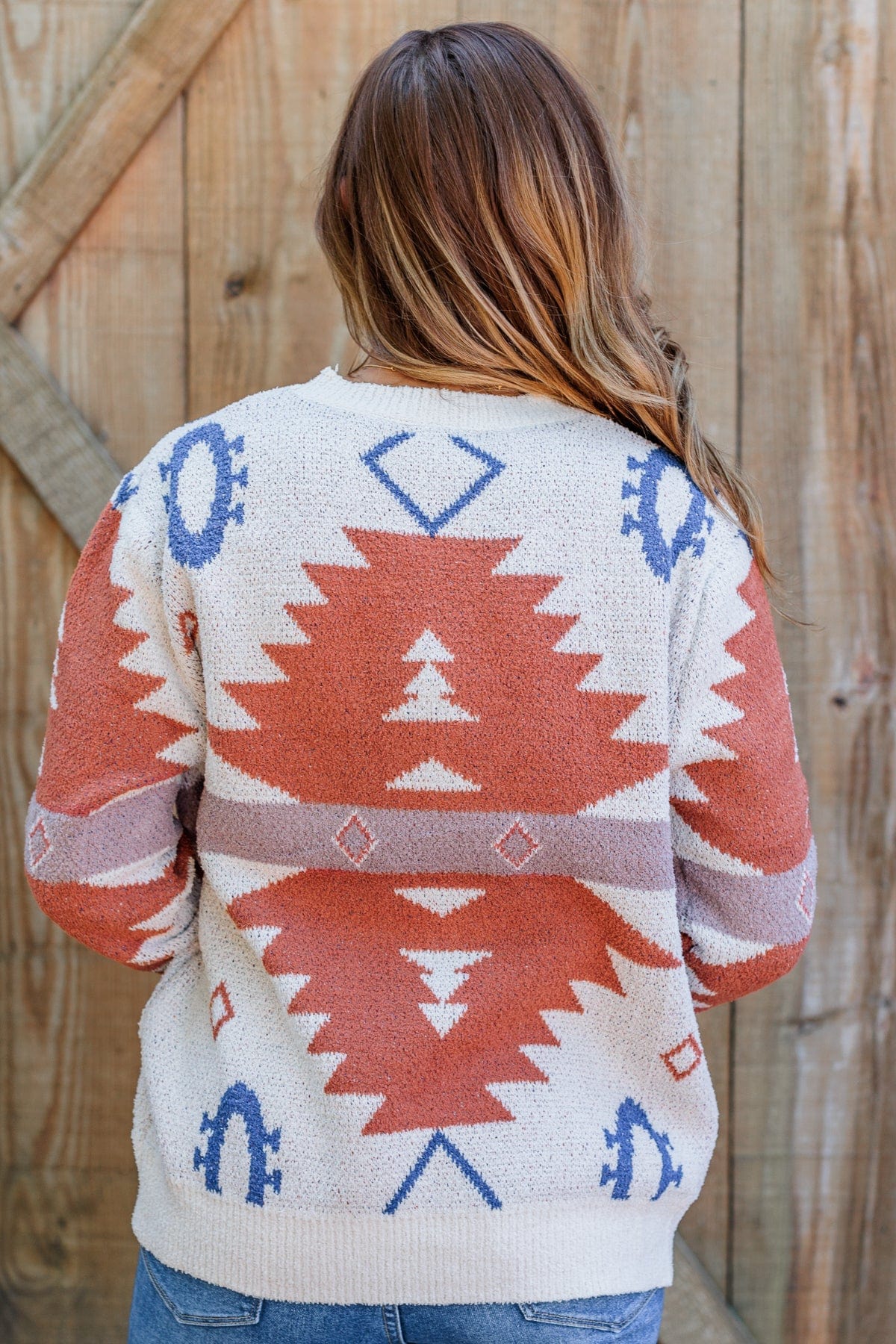 Down To Earth Aztec Sweater- Oatmeal, Rust & Navy - Image 10